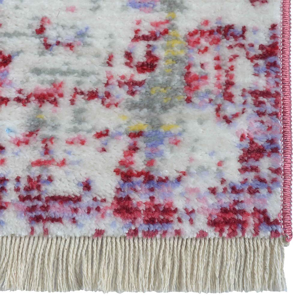Machine Made Polyester Area Rugs 9'x12' Rectangle - Pink Oriental Traditional Design Low Pile Carpet for Living Room, Bedroom, Dining Room | Soft & Durable Home Decor (M00073)