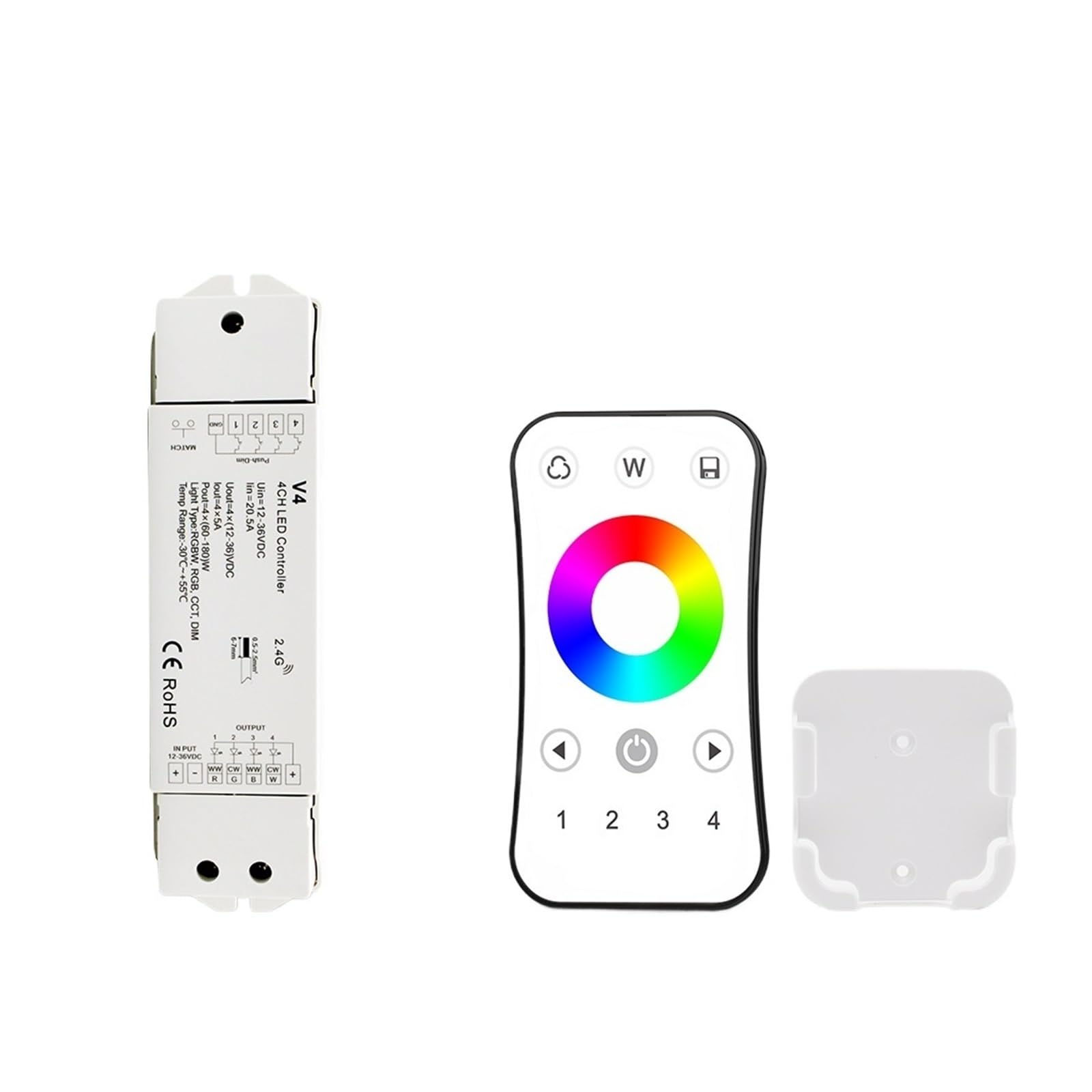 12V 24V 36V 20A RGBW LED Strip Controller - 2.4G RF & WiFi Smart Wireless Remote Control for RGB RGBW Lights (V4 & R8 Set-4Zone) - Perfect for Home Theater, Bedroom, and Party Lighting Decorations