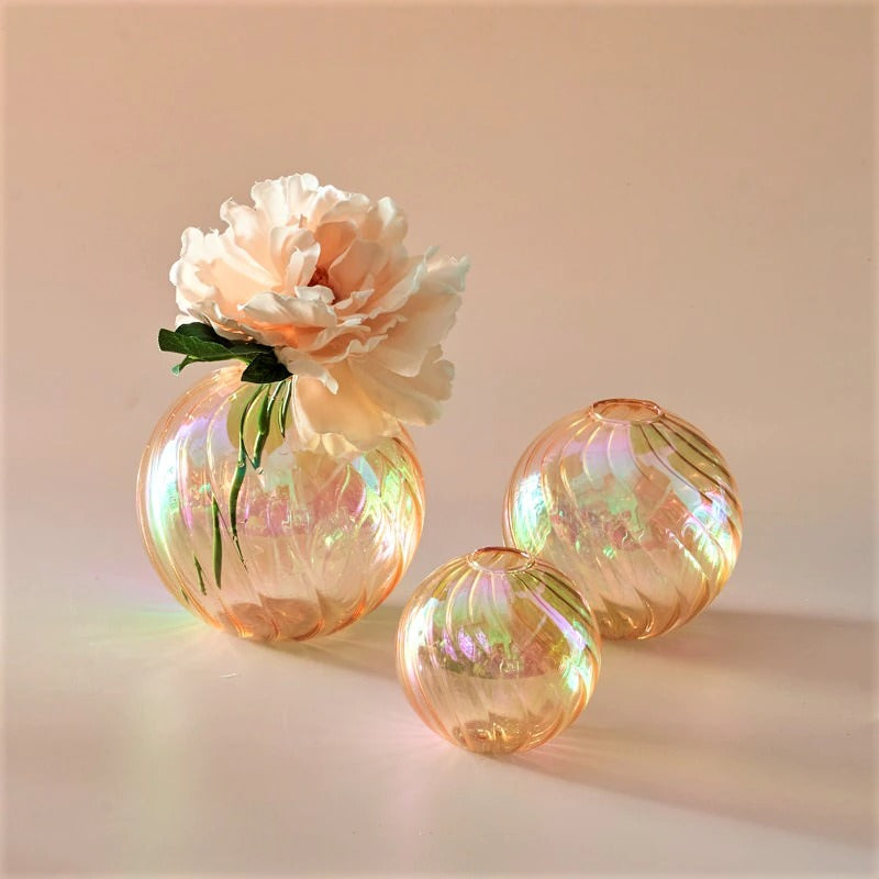 Spiral Glass Mini Ball Vase (3 Pack) - Small Decorative Flower Vases for Centerpieces, Wedding Decor, Tabletop Display - Perfect for Home, Office, and Event Decorations