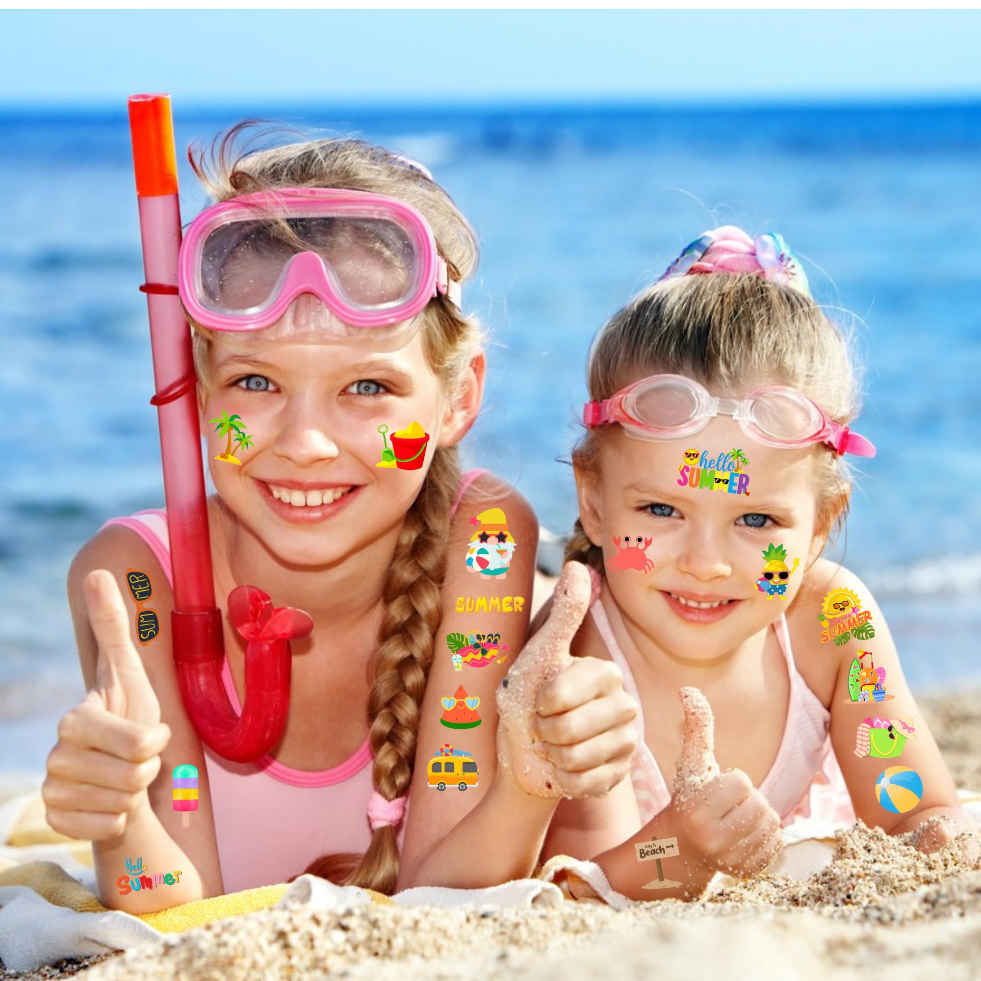50 PCS Summer Party Temporary Tattoos for Kids - Hawaiian Luau Themed Waterproof Tattoo Stickers for Boys & Girls | Perfect for Birthday Parties, Pool Parties & Beach Events | Tropical Themed Party Supplies & Gift Bag Fillers