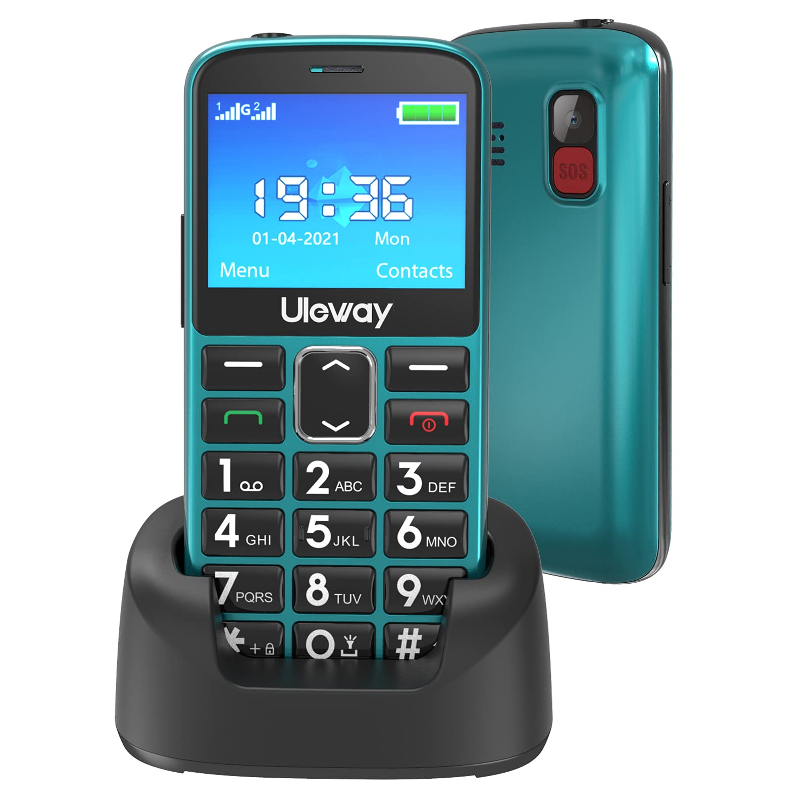 Uleway Big Button Easy-to-Use Unlocked Senior Cell Phone - Dual SIM Basic Mobile Phone for Elderly with SOS Emergency Button, Charging Dock & Hearing Aid Compatible (HAC) - Perfect for Emergency Calls, Daily Communication & Independent Living