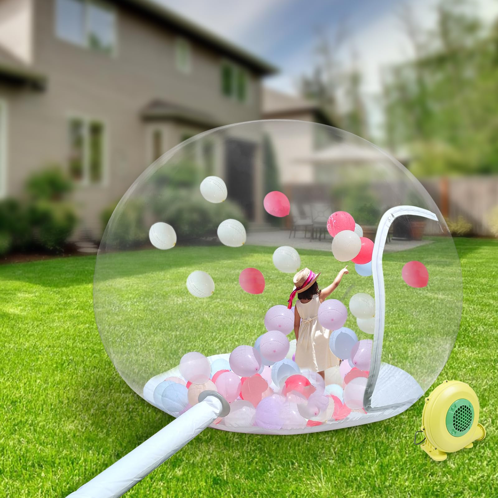 10FT Inflatable Bubble Tent - Clear Dome Camping Tent for Indoor/Outdoor Use with Quiet Air Blower - Perfect for Kids Camping, Family Parties & Stargazing (9.84x7.87x7.87ft) - Great for Backyards, Gardens, Beaches & Outdoor Events