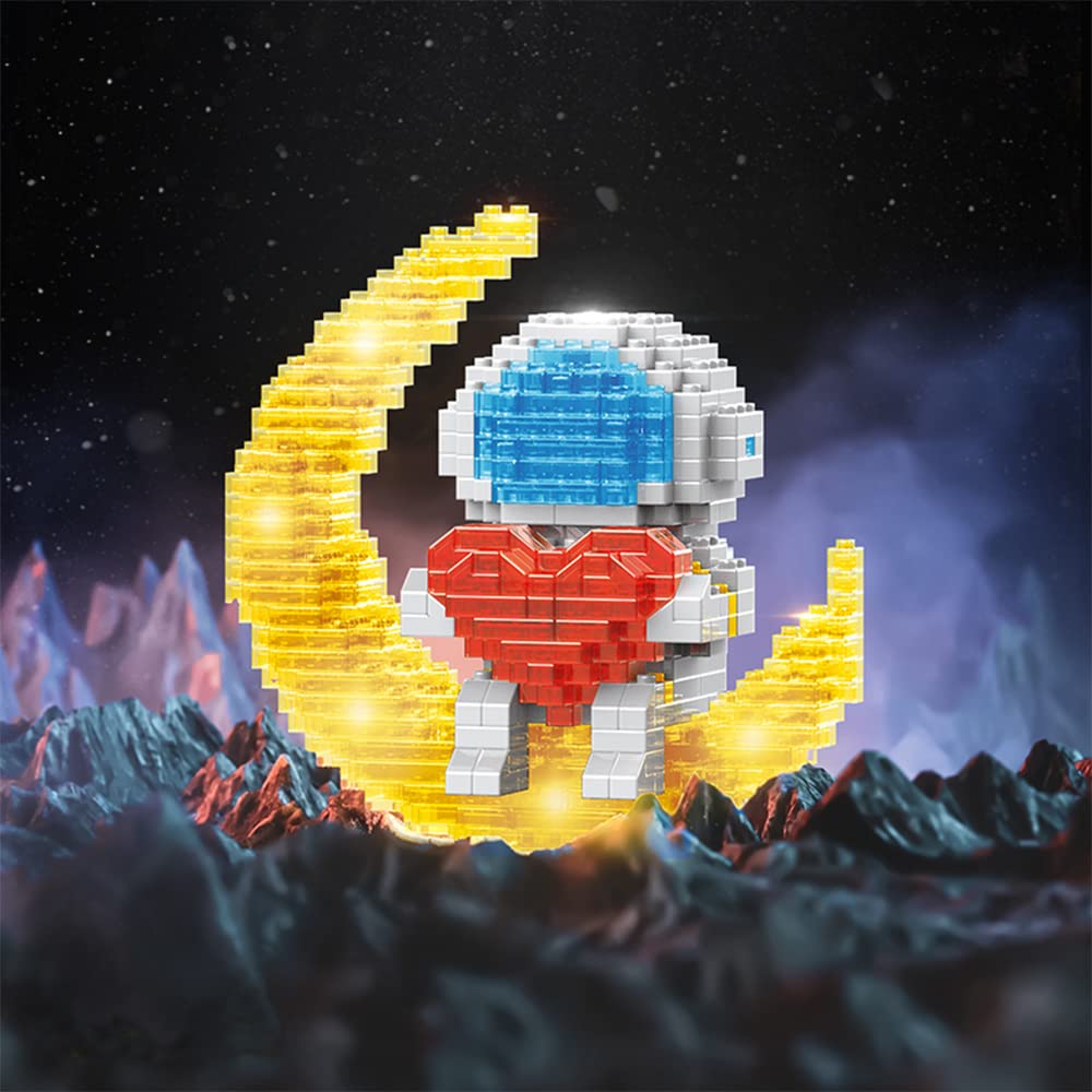 STEM Astronaut Building Blocks with Light - Adult Gift for Space Enthusiasts (Heart Version) - Perfect for Home Decor & STEM Learning