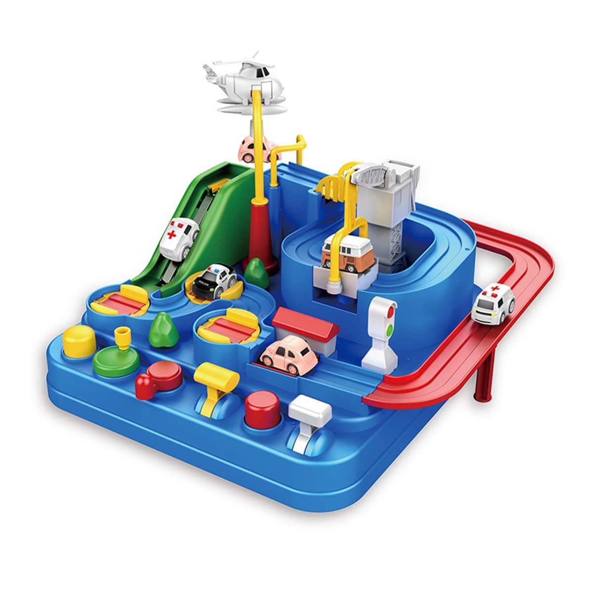 Muised Learning Educational Toys for Kids Ages 2+ - 4 Mini Car Adventure Set with City Rescue Theme | STEM Autism Toys for Boys & Girls | Parent-Child Interactive Racing Game (Perfect for Birthday Gifts & Early Childhood Development)