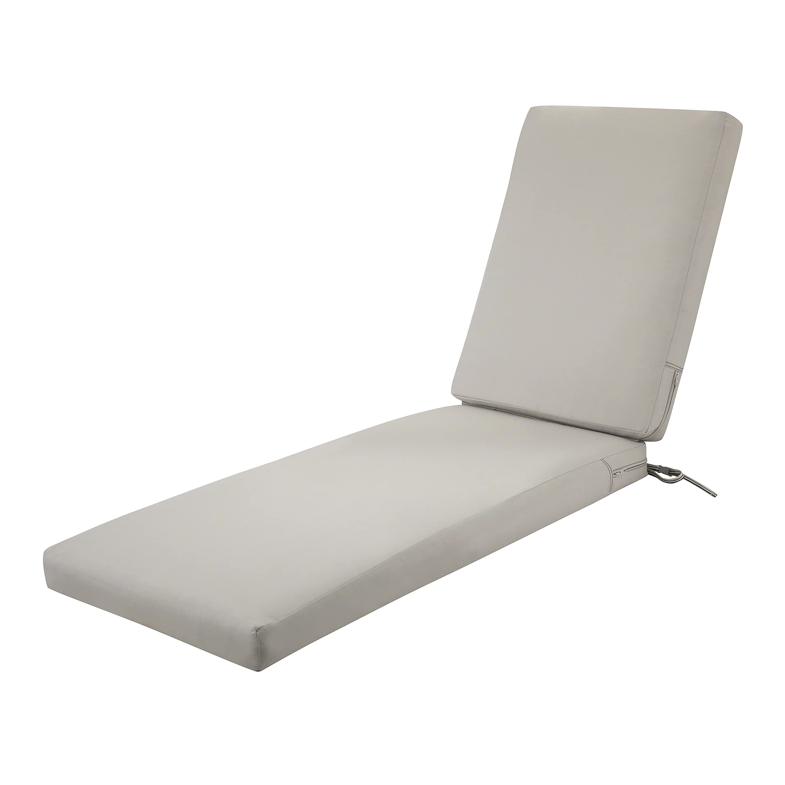 Water-Resistant Patio Chaise Lounge Cushion 72 x 21 x 3 Inch - Classic Accessories Ravenna in Mushroom Color for Outdoor Furniture, Poolside, Deck, and Garden Relaxation