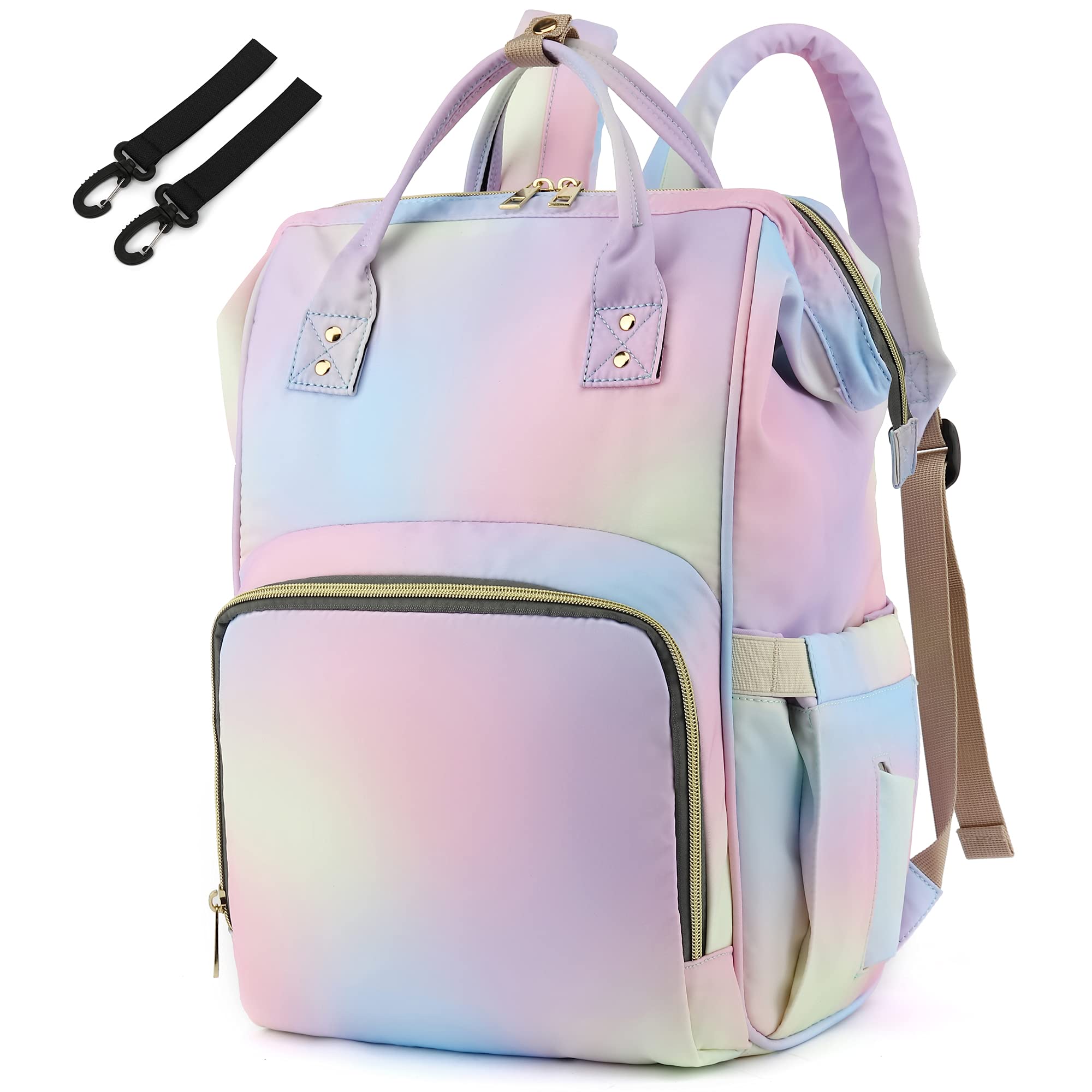 Waterproof Rainbow Diaper Backpack for Baby Girls & Moms - Large Pink Nappy Bag with Multiple Pockets | Perfect for Daycare, Travel & On-the-Go Parenting