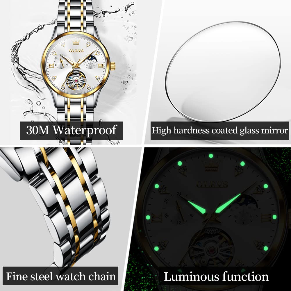OLEVS Automatic Self-Winding Couple Watches Set - Luxury Matching Dress Watches for Men & Women - Perfect Anniversary & Wedding Gifts for Him and Her - Ideal for Date Nights, Formal Events & Romantic Occasions