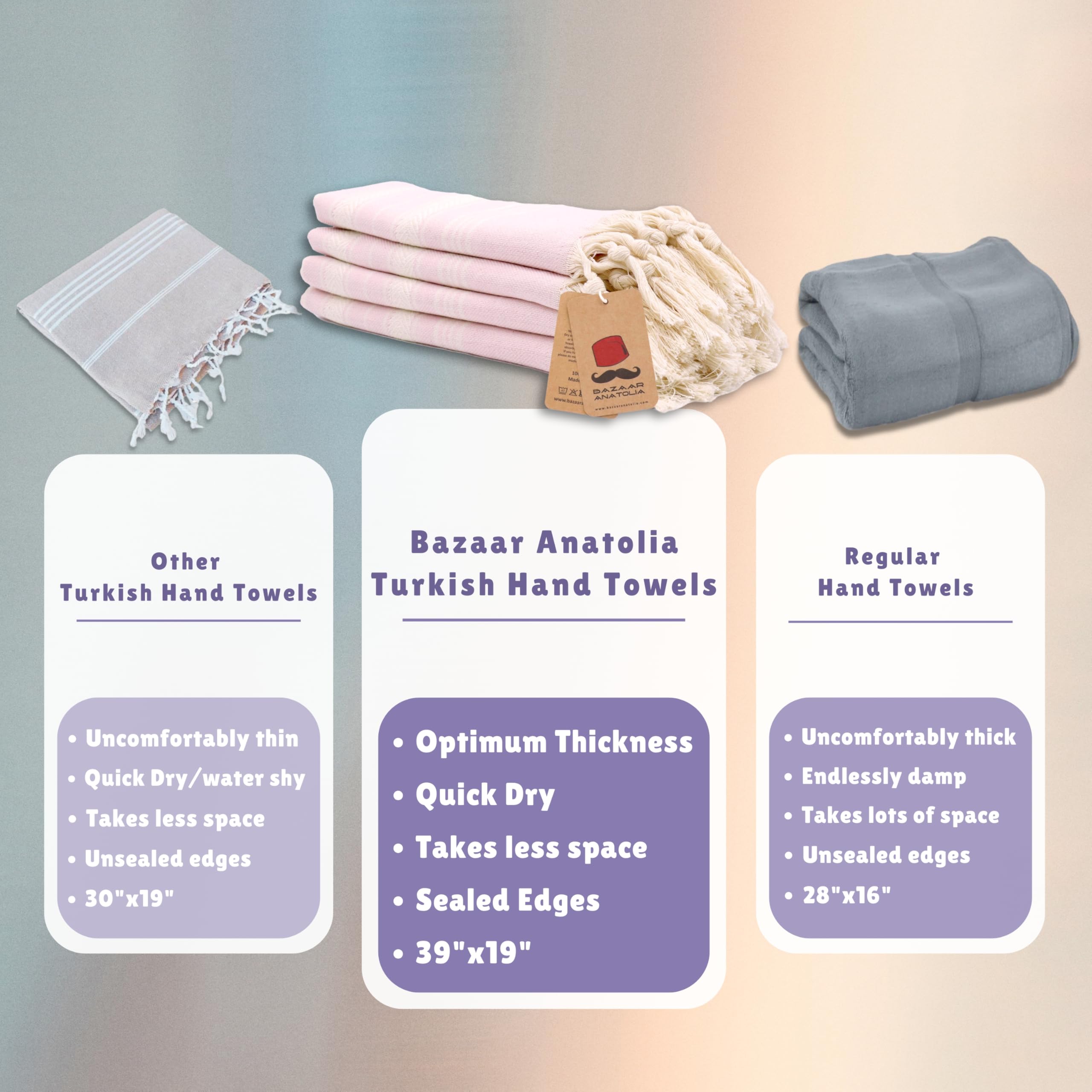 Bazaar Anatolia 100% Cotton Turkish Hand Towels Set of 4 - 39