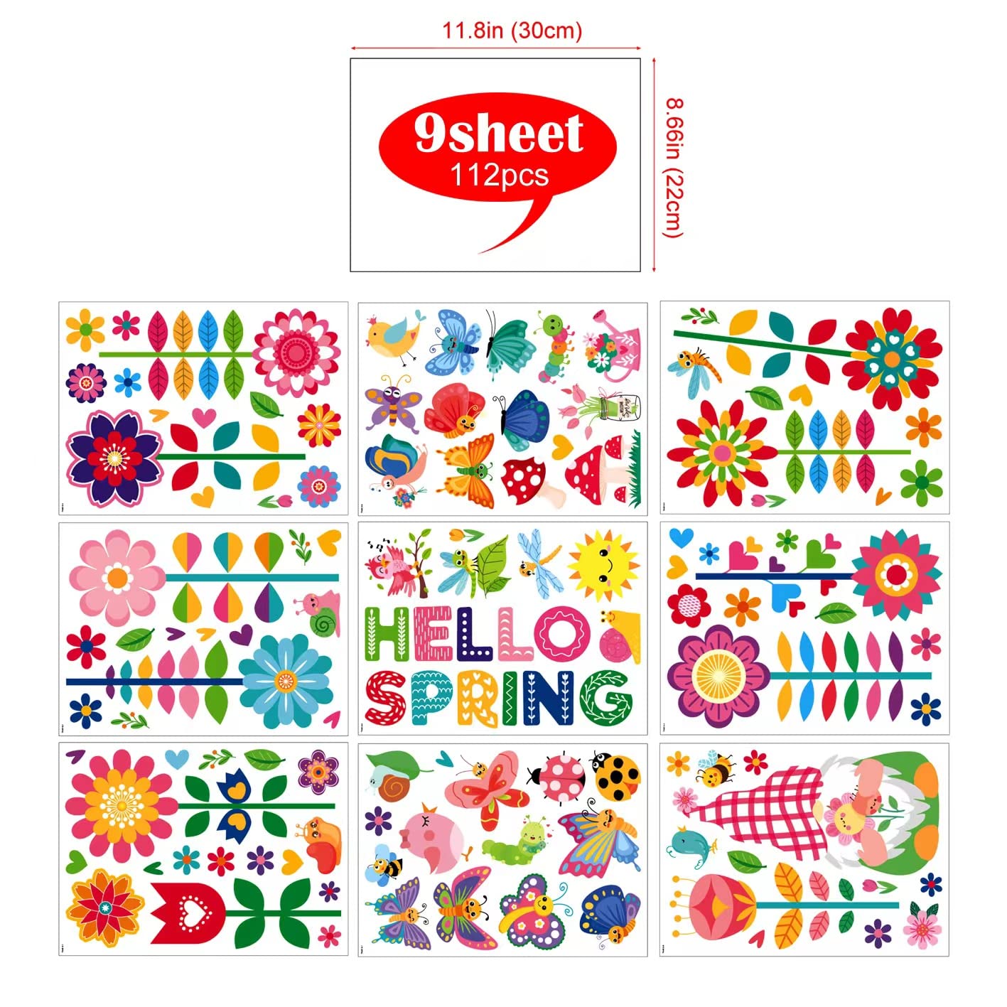 Hello Spring Window Clings - Removable Butterfly & Flower Window Stickers | Double-Sided Easter Wall Decals for Kids, Toddlers | Home, Classroom & Office Glass Window Decor | Perfect for Spring Parties, Easter Celebrations & Seasonal Home Decor
