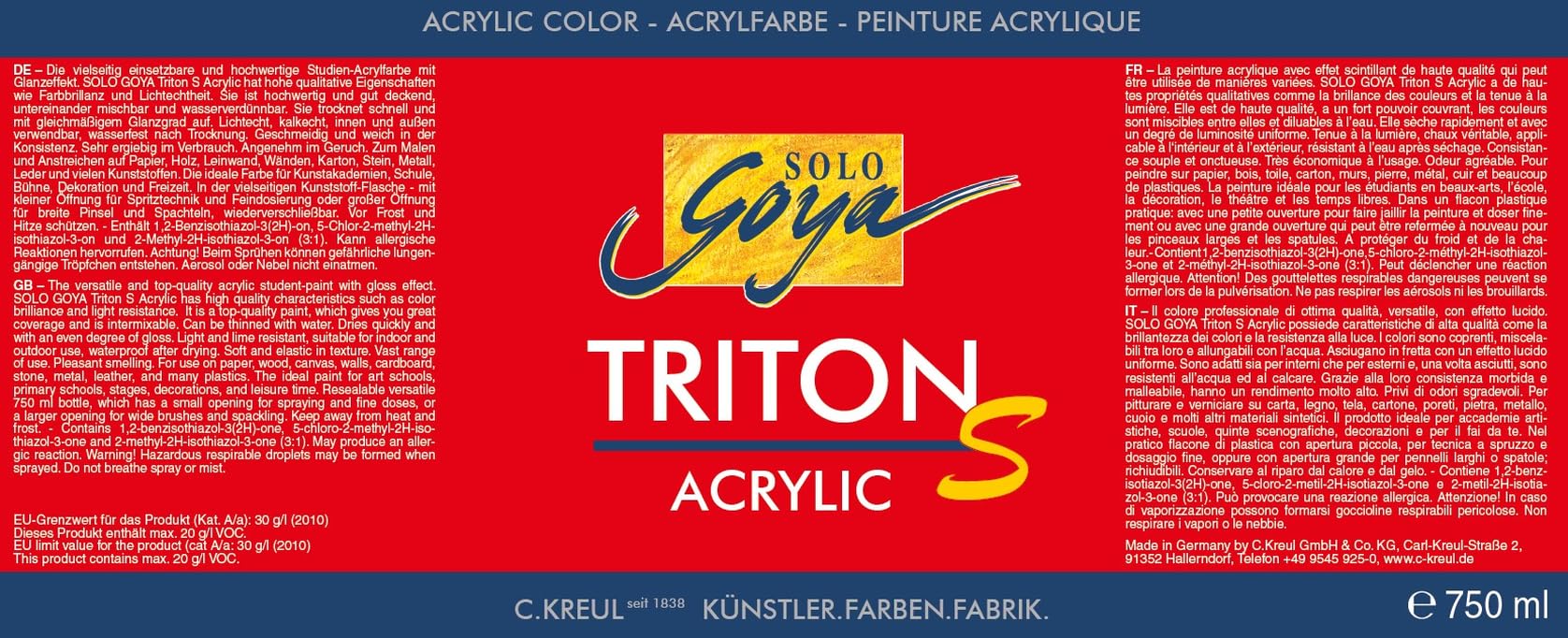 Solo Goya 17311 Triton S Acrylic Basic 750ml Shine Effect Paint - Havana Brown for DIY Crafts, Home Decor & Furniture Restoration