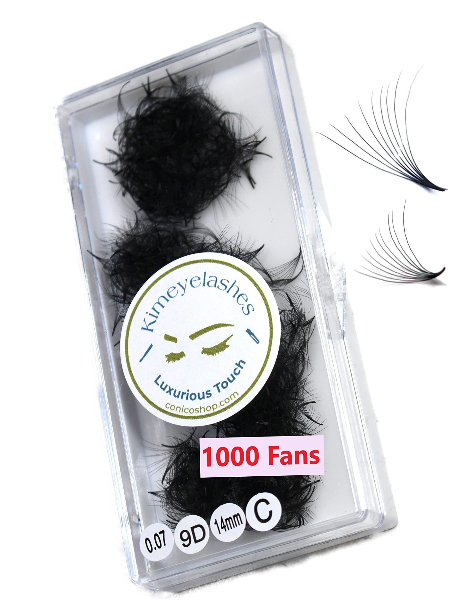 9D 0.07 C & D Curl 1000 Premade Volume Eyelash Fans - Handmade Russian Volume Lash Extensions Supplies (9mm, D Curl) for Professional Salon & Bridal Makeup