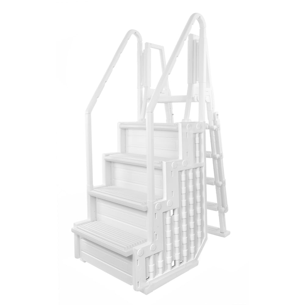 Aqua Select Everest Above Ground Pool Ladder with Wide Steps | White | 350 lbs Weight Capacity | Flip-Up Design for Safety | Perfect for Inground & Above Ground Pools | Ideal for Backyard Swimming, Family Fun & Easy Pool Access