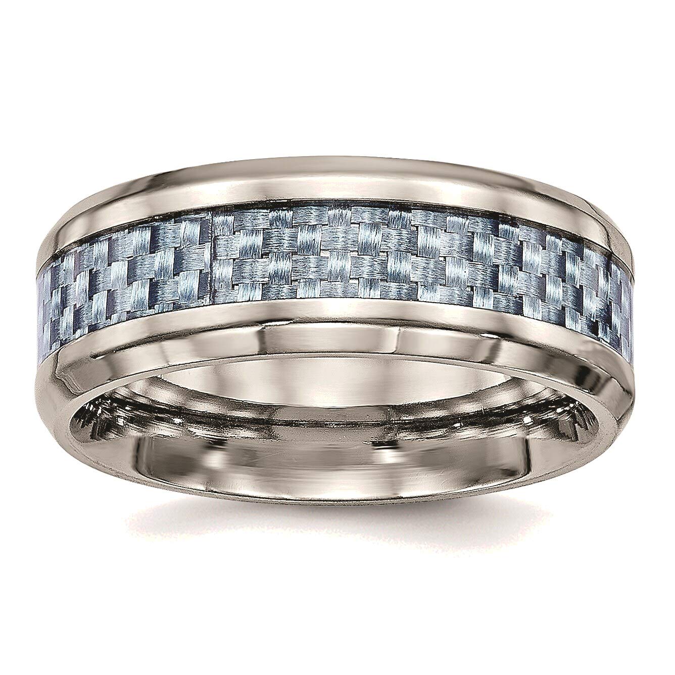 Bonyak Stainless Steel Blue Carbon Fiber Inlay Ring - Size 8 | Polished Men's Wedding Band, Durable Fashion Jewelry Gift for Him - Perfect for Weddings, Anniversaries & Everyday Wear