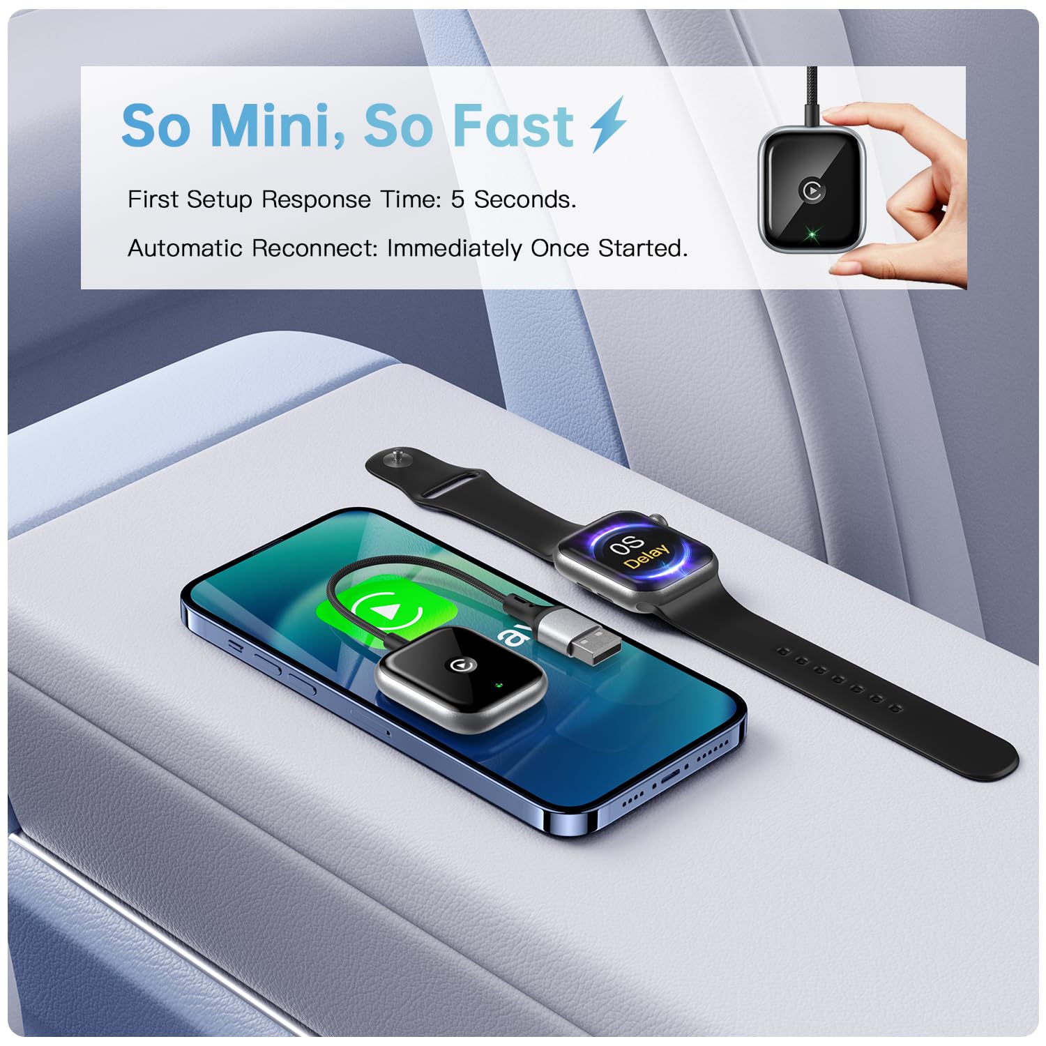 Wireless CarPlay Adapter for iPhone - Upgrade Wired to Wireless Apple CarPlay Dongle, Plug & Play, Fast Connection, Compact Design - Perfect for Commuting, Road Trips & Hands-Free Driving in Cars with Built-in CarPlay