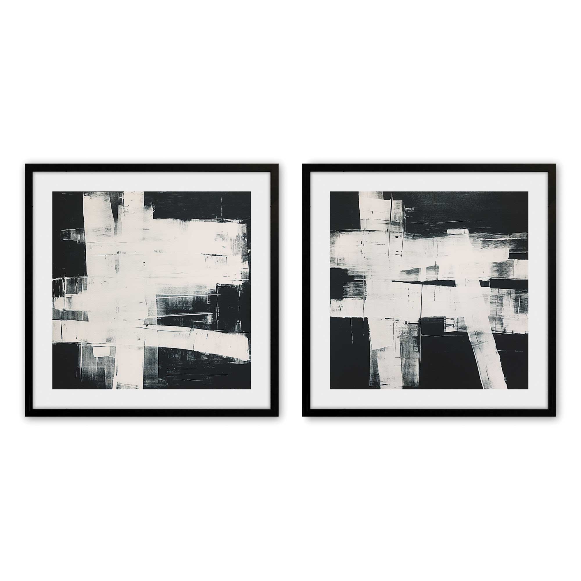 Eclipsed Onyx Tangle - Set of 2 Premium Art Prints for Wall Decor | Modern Abstract Black & White Artwork for Living Room, Bedroom & Office
