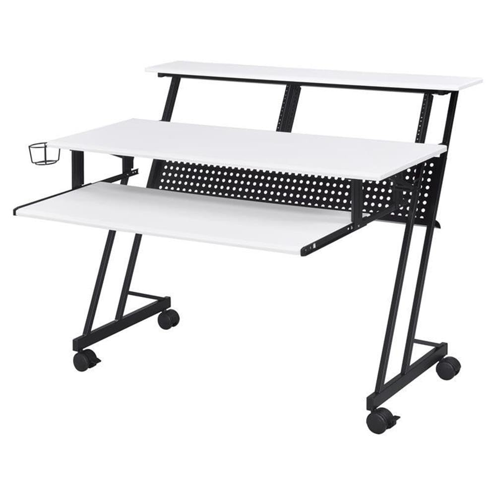 Pemberly Row Modern Wood Recording Studio Desk - White & Black Finish for Home & Professional Music Production