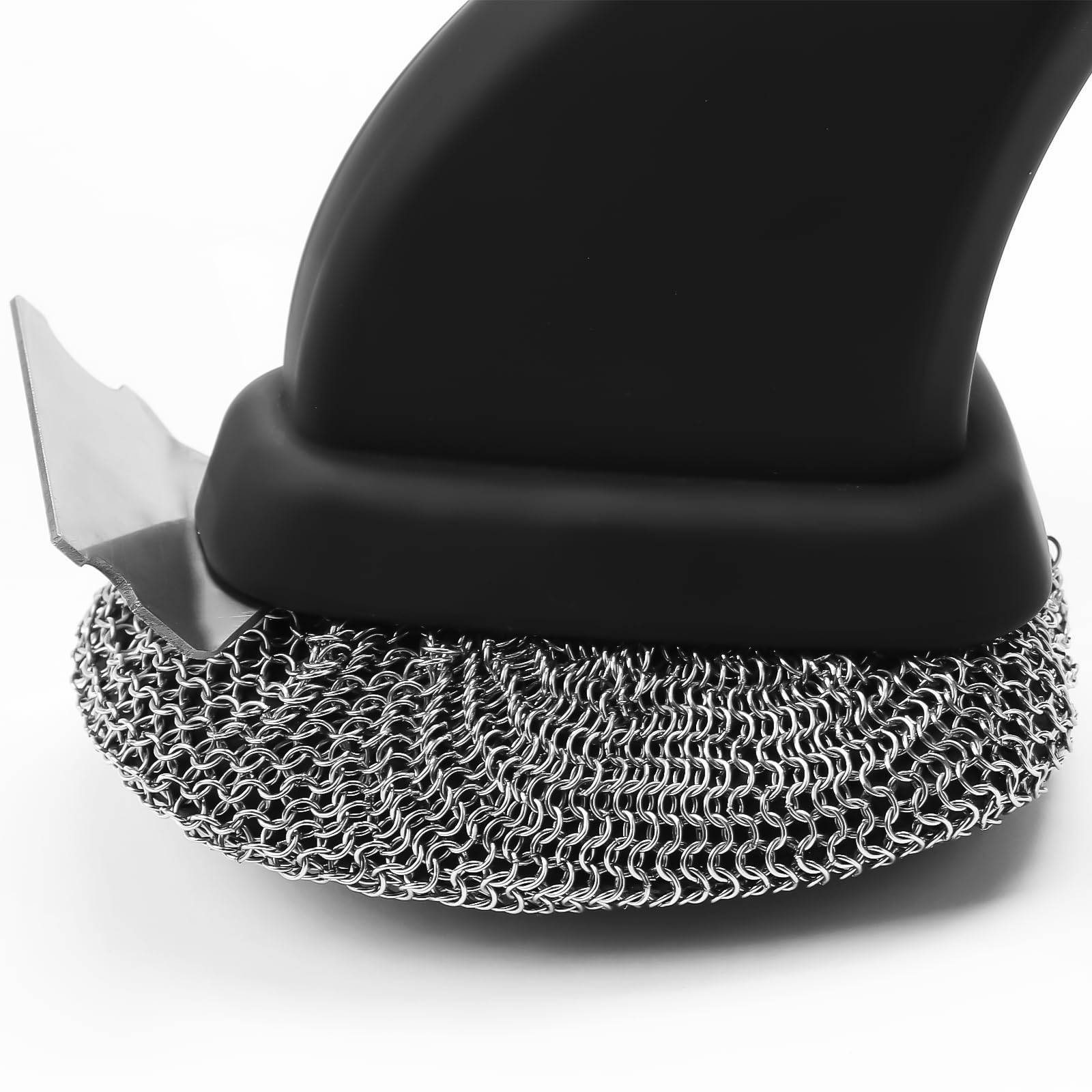 Bristle-Free Stainless Steel Grill Brush - Safe BBQ Cleaning Tool with Ergonomic Grip - Chainmail Scrubber for Outdoor Grills - Perfect for Backyard BBQs, Camping & Tailgating