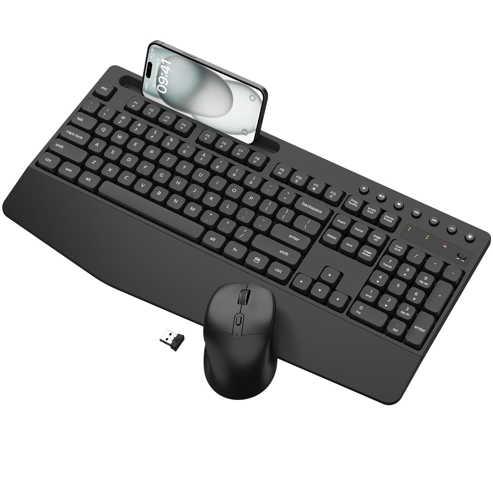 EDJO Wireless Keyboard and Mouse Combo - Full Size Ergonomic Computer Keyboard with Wrist Rest, Phone Holder & Silent 2.4GHz Mouse for PC, Laptop, Windows (Home Office, Gaming, Work from Home Setup)