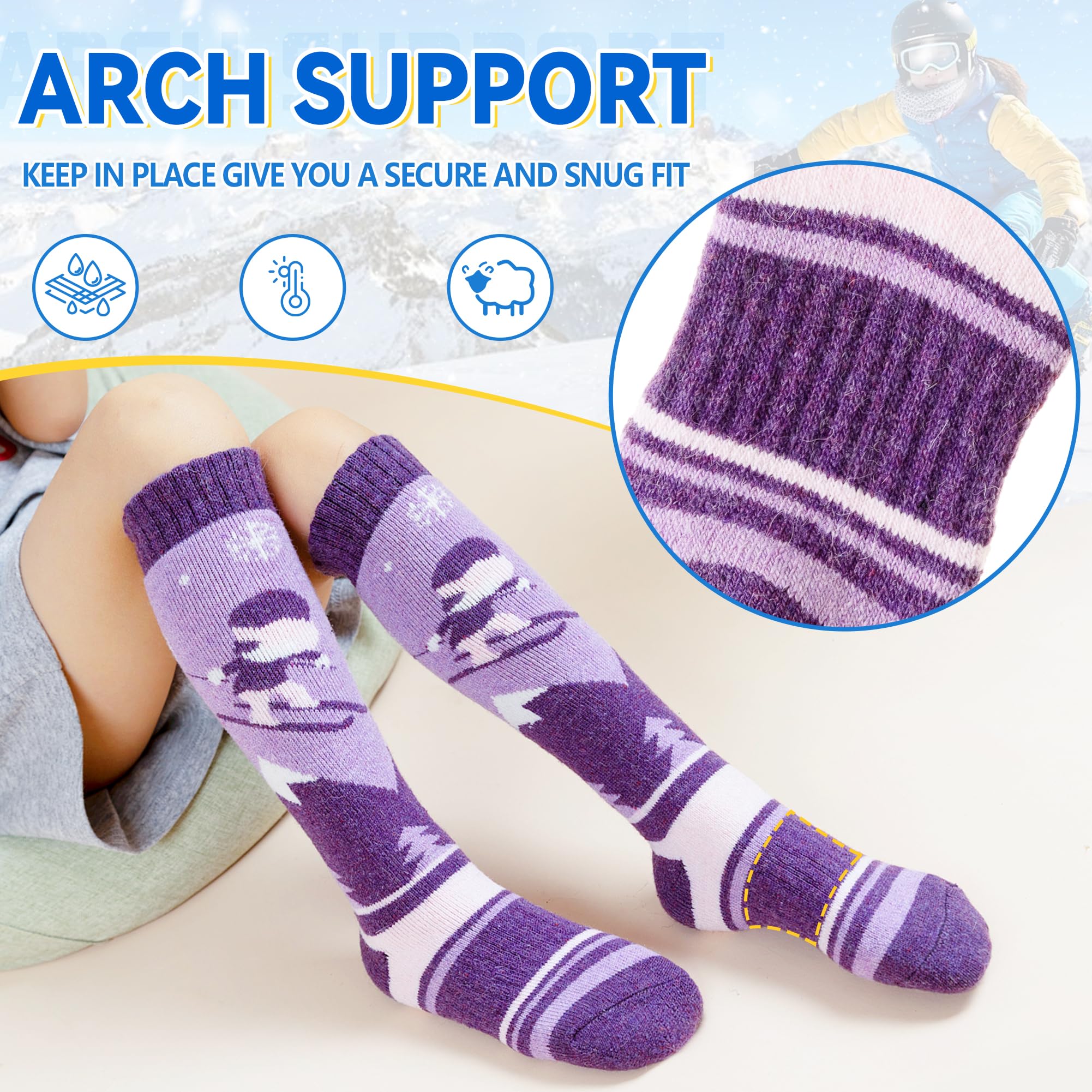 SeeyAN Kids Ski Socks - 3 Pairs Merino Wool Thermal Winter Socks for Boys & Girls - Warm & Thick Snowboarding & Skiing Socks for Cold Weather - Perfect for Snow Sports, Winter Hiking & Outdoor Activities