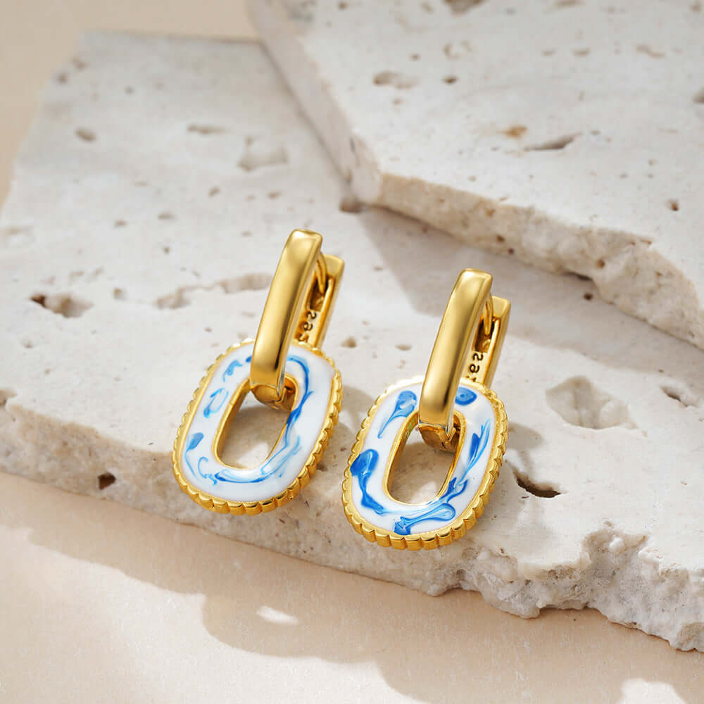 Elegant Porcelain Marble Double Hoop Earrings for Women | Trendy T227 Jewelry for Party, Wedding & Everyday Wear
