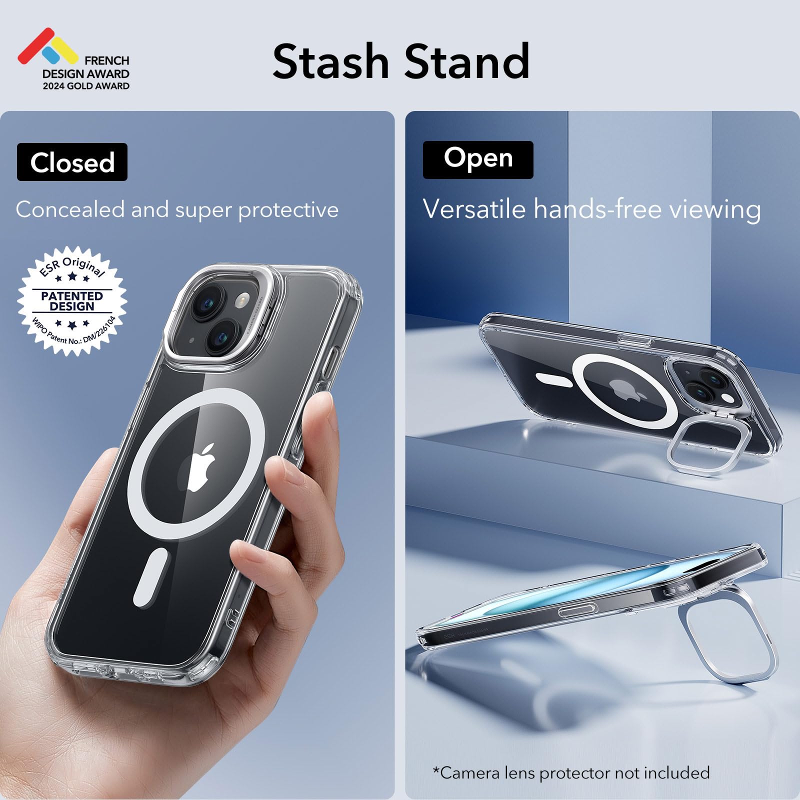 ESR for iPhone 15 Case with MagSafe - Military-Grade Protection, Built-in Stand & Scratch-Resistant Clear Back Cover | Perfect for Work, Travel & Everyday Use