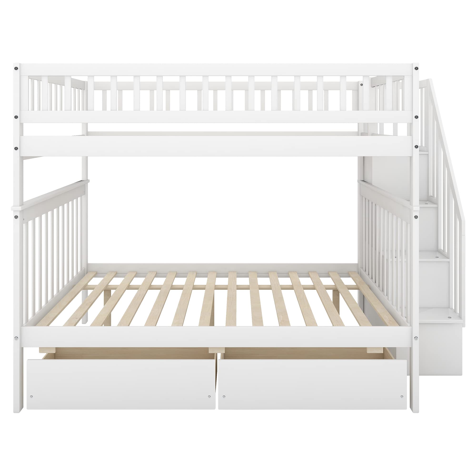 Harper & Bright Designs Full Over Full Bunk Bed with Stairs - Solid Wood Bunk Bed with Storage Drawers for Kids, Teens & Adults - White - Perfect for Small Bedrooms, Guest Rooms & Vacation Homes