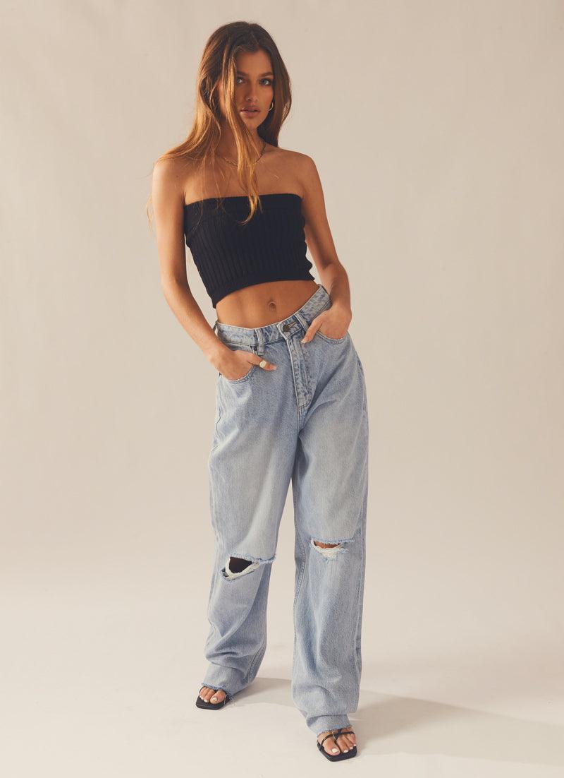 April Knit Tube Top for Women - Stretchy Soft Comfortable Black Sleeveless Crop Top for Summer, Beach, and Casual Outfits
