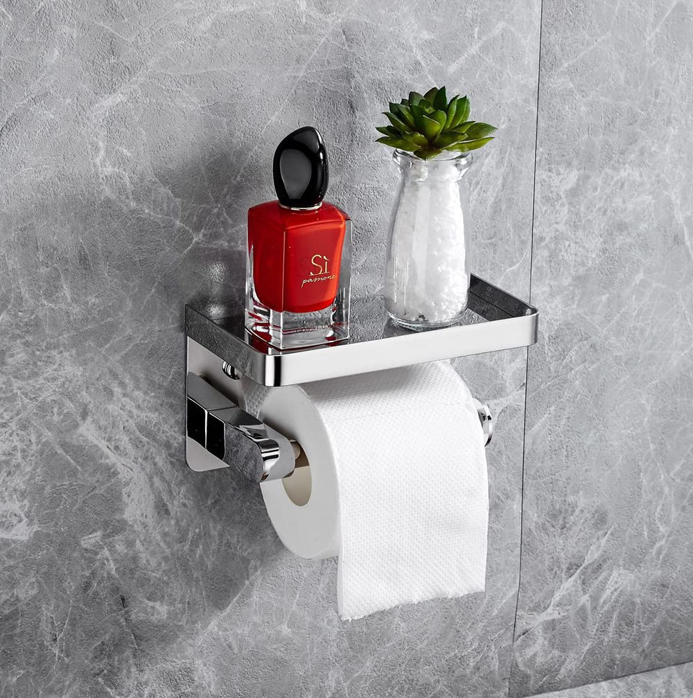 Stainless Steel Wall Mounted Toilet Paper Holder - No Drill Anti-Drop Bathroom Tissue Roll Holder for Home, RV & Office Use
