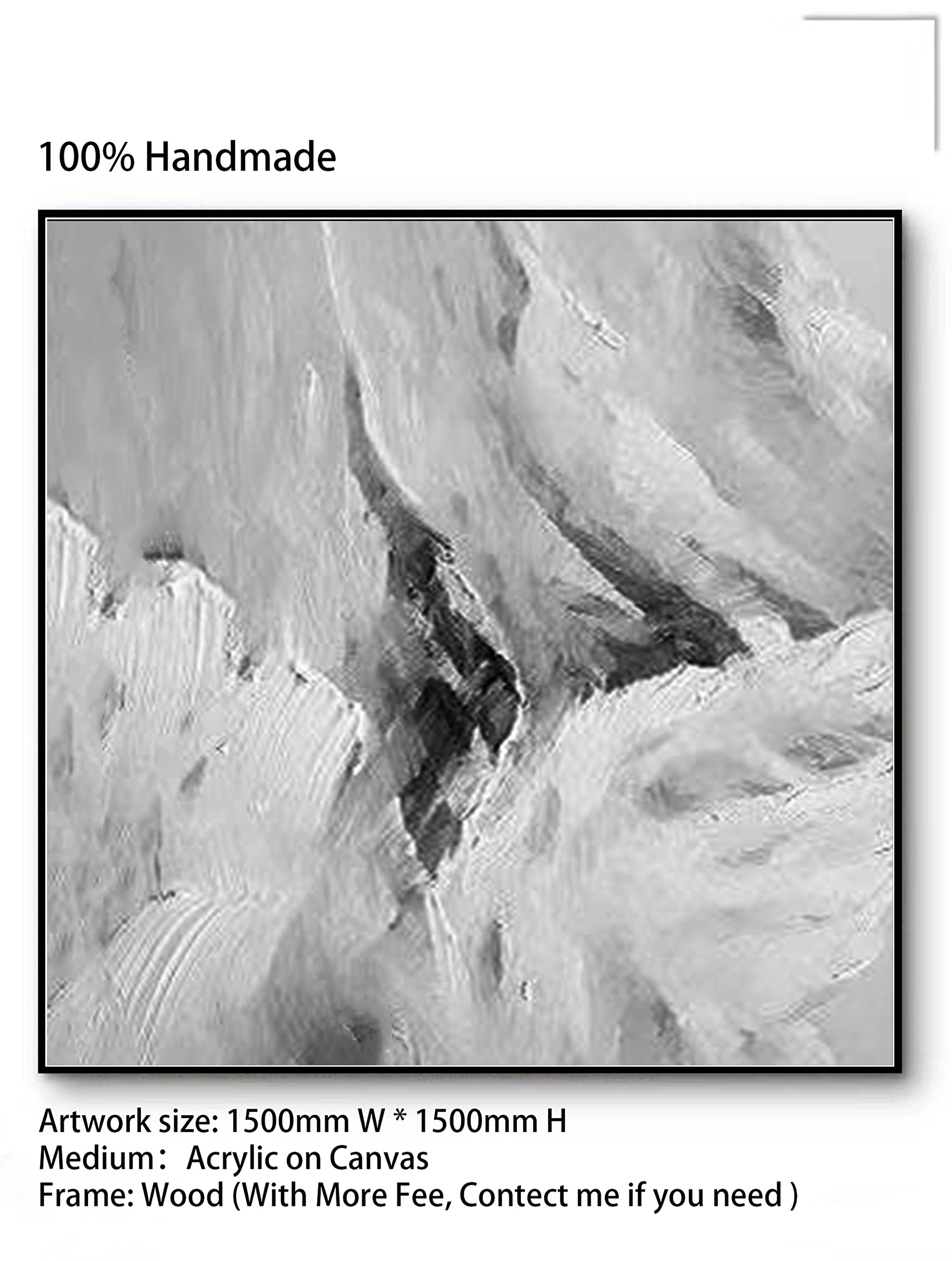 Large Textured Abstract Painting - Hand Painted Modern Wall Art - Unframed Black & White Canvas Artwork (36x36 inch) - Contemporary Home Decor for Living Room, Bedroom & Office