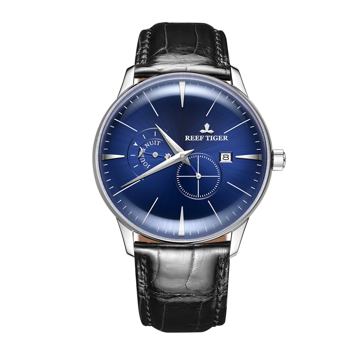 REEF TIGER Luxury Automatic Dress Watch for Men - Blue Dial, Waterproof Analog Wristwatch, Stainless Steel Case (Model RGA8219-YLB) | Perfect for Business, Formal Events & Special Occasions