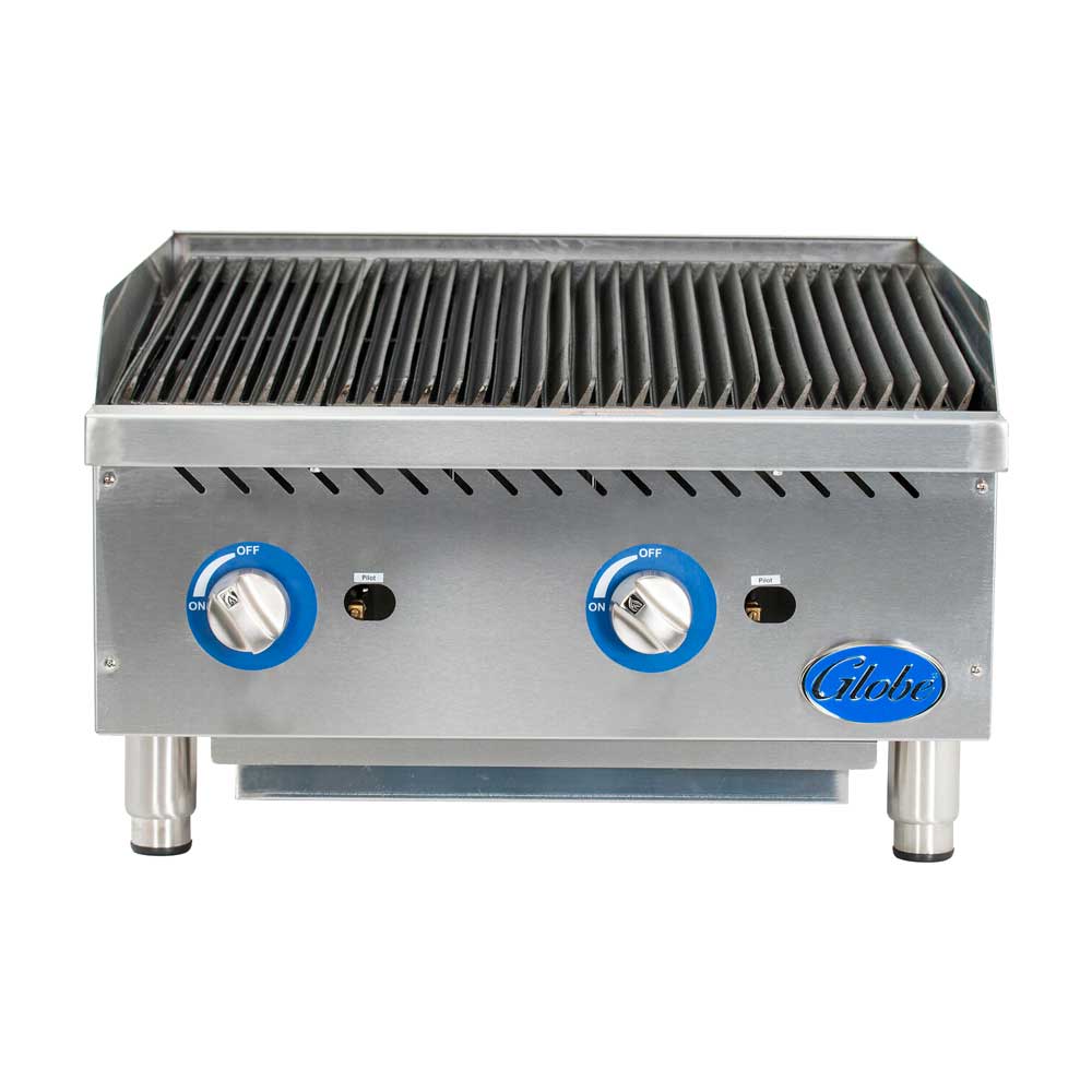 Globe GCB24G RK 24-Inch Gas Countertop Charbroiler with Char Rock Kit - Perfect for Restaurants, Food Trucks & Outdoor Grilling
