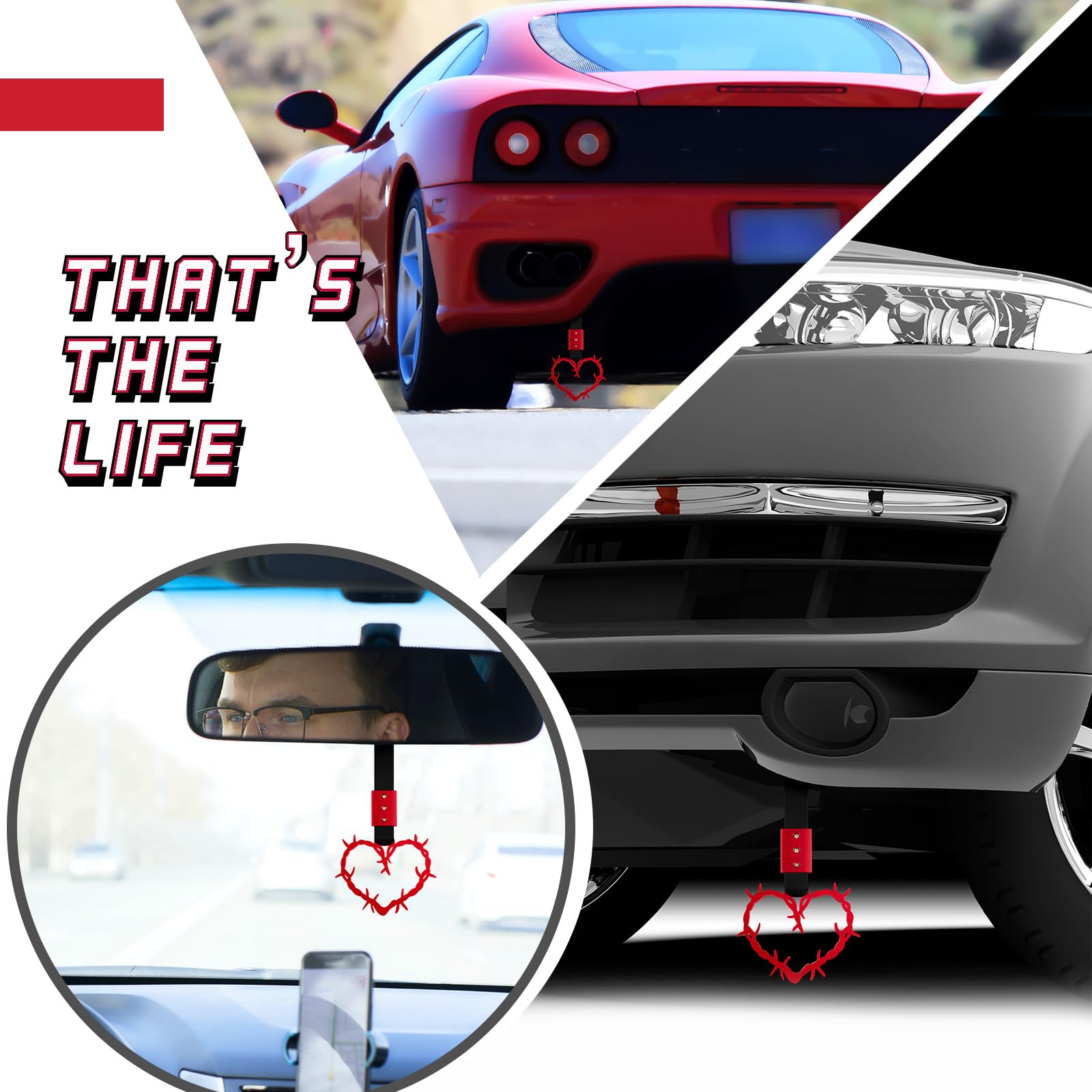Car Handle Straps - Exterior Hang Rings & Drift Decorative Hand Straps for Cars, Subway, Train, Bus - Red Thorns Design for Rear Bumper Warning & Safety - Perfect for Commuting, Road Trips & Vehicle Protection