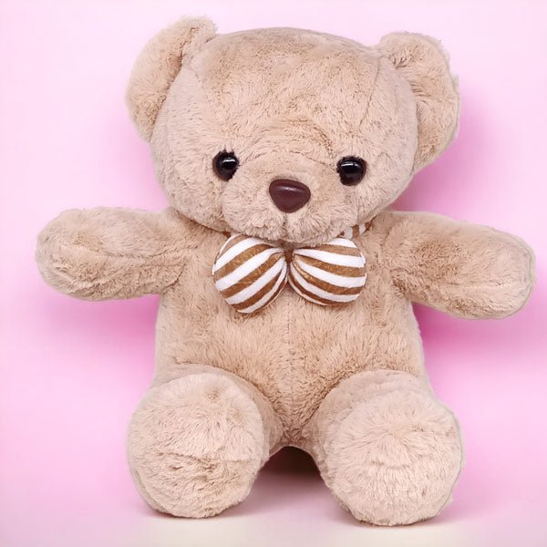 Adorable Light Brown Plush Teddy Bear with Bow - Perfect for Gifts, Nursery Decor & Cuddling | Soft Stuffed Animal Toy for Kids, Babies & Collectors