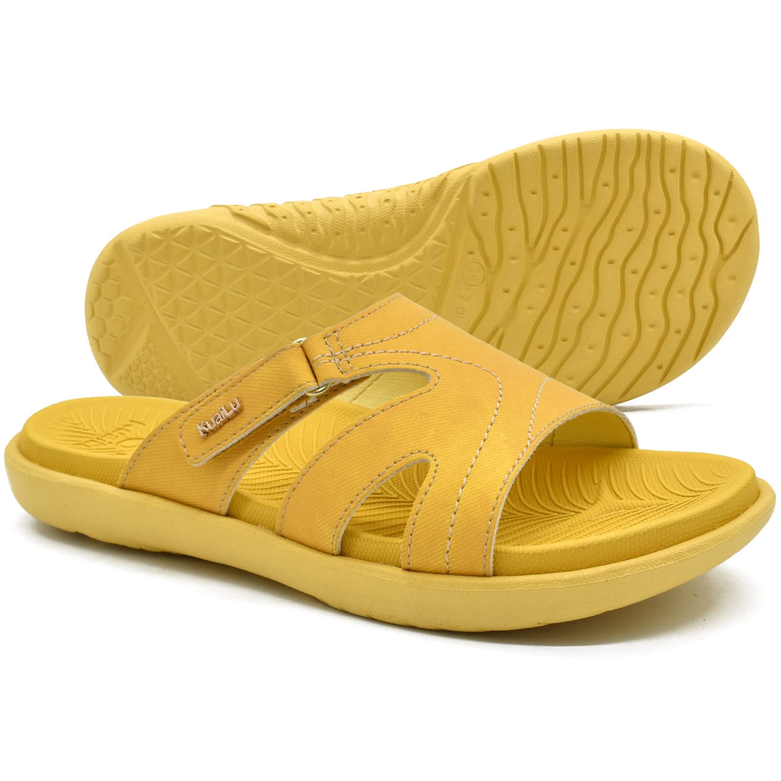KuaiLu Women's Orthotic Slides - Lightweight Athletic Sandals with Arch Support for Plantar Fasciitis - Comfortable Thick Cushion Yoga Slippers for Walking, Running, and Home Use