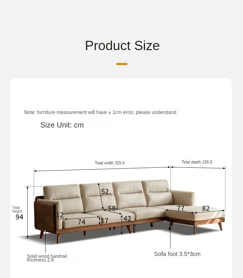 Premium Black Walnut Solid Wood Sofa with High-Tech Fabric Upholstery - Modern Living Room Furniture for Home & Office Comfort