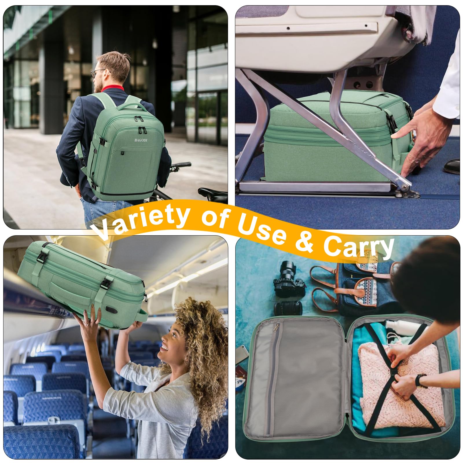 BAGODI 42L Flight Approved Travel Backpack with Laptop Compartment & Packing Cubes for Business Travel