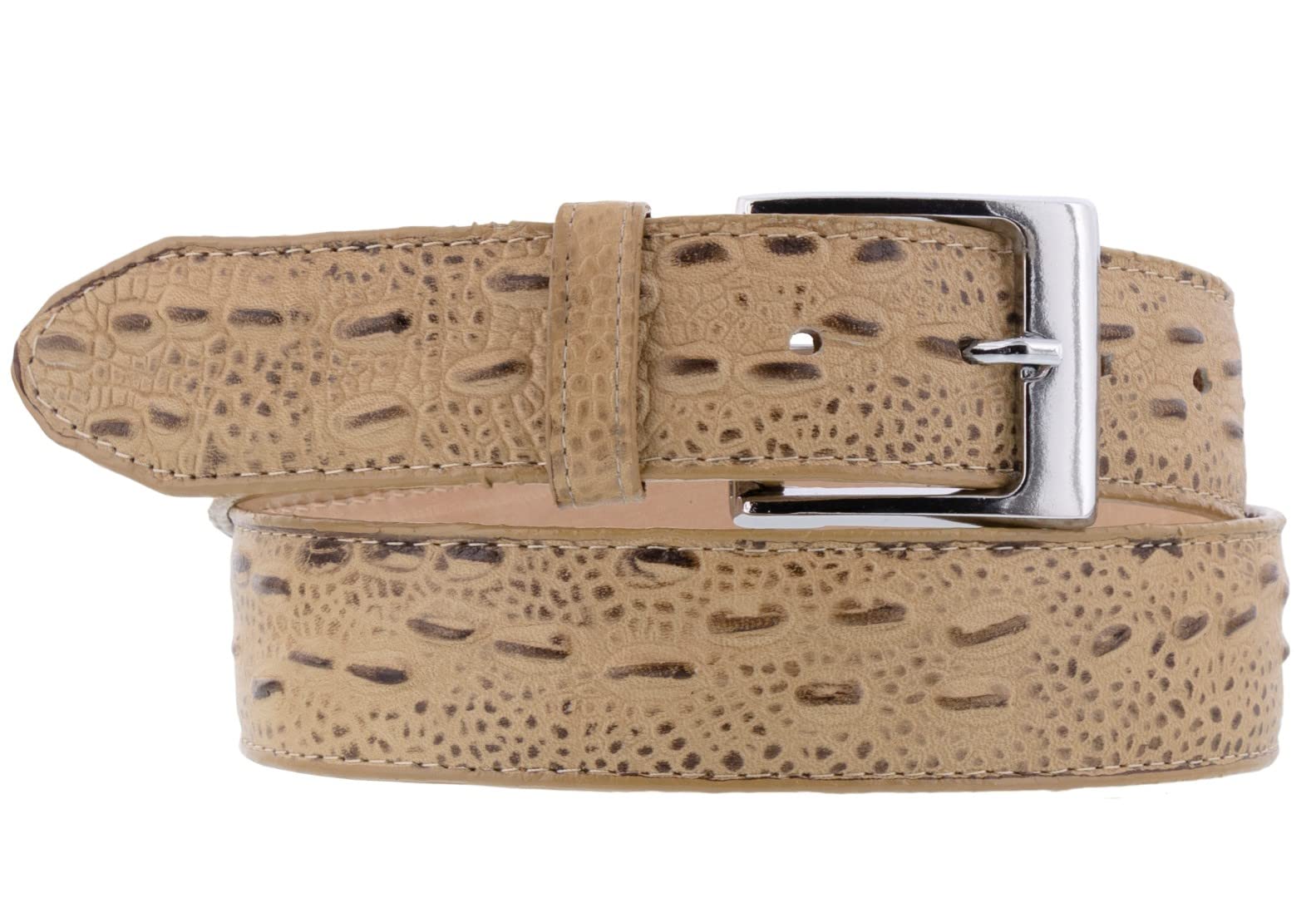 El Presidente Men's Sand Iguana Print Leather Cowboy Belt with Silver Buckle - Western Style Accessory for Rodeo, Country Music Festivals & Casual Outfits