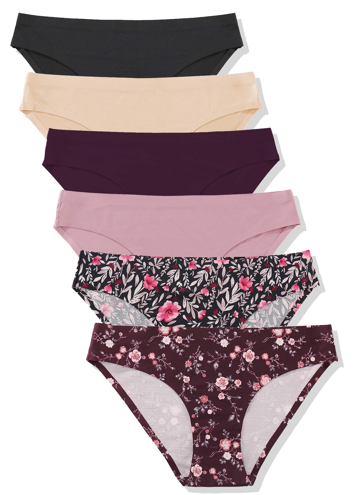 FINETOO 6 Pack Women's Seamless Hipster Underwear - No Show Panties, Invisible Briefs, Soft Stretch Bikini Underwear for Everyday Comfort (XS-XL) | Perfect for Yoga, Work & Travel
