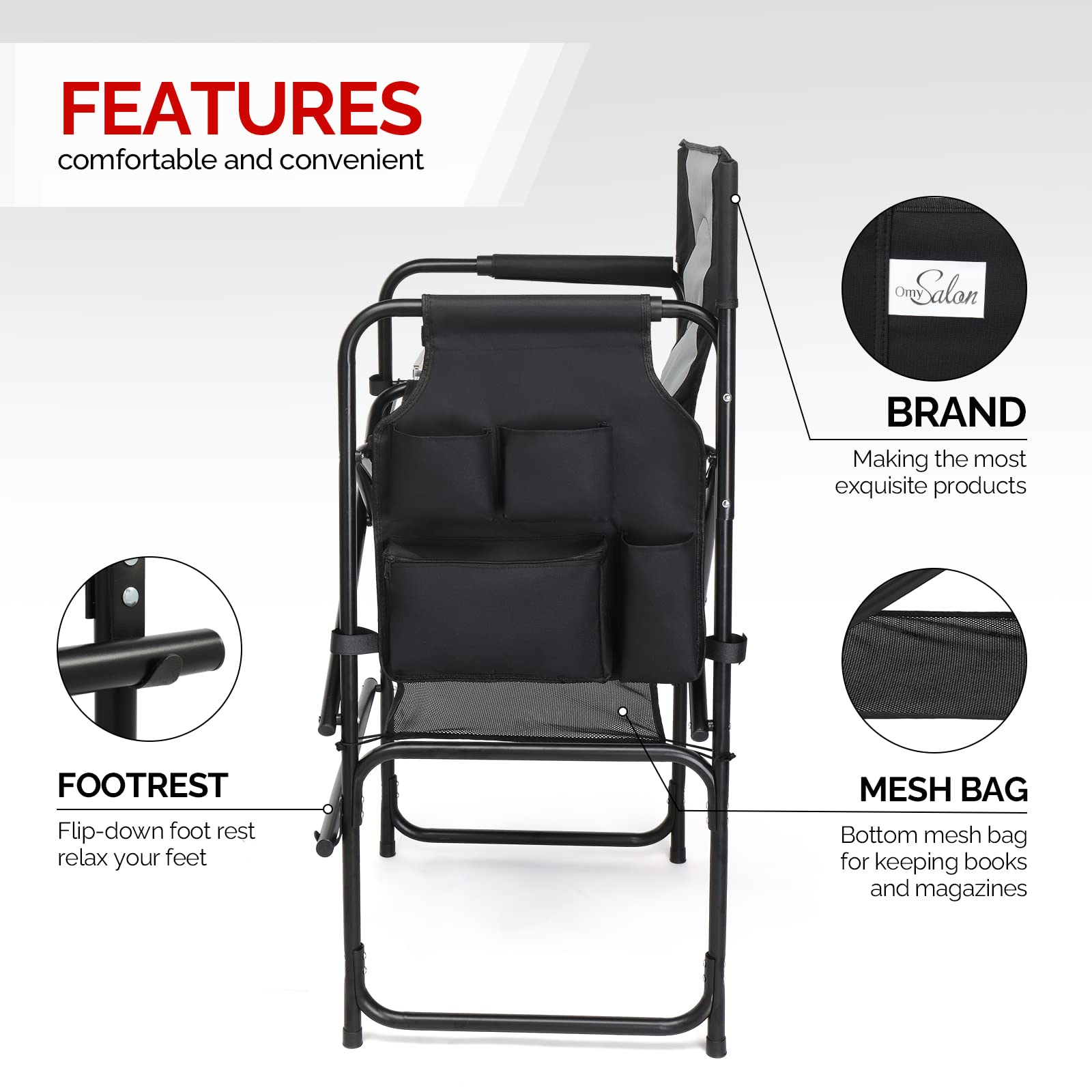 Mefeir 30 Inch Heavy Duty Directors Camping Chair with Side Table - Portable Folding Bar Height Chair for Outdoor, Beach, Picnics & Makeup Artists - 300 lbs Capacity Aluminum Frame