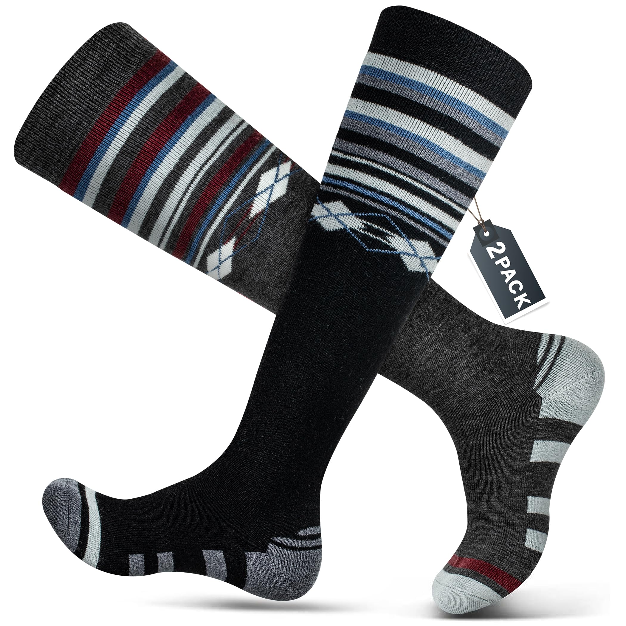 50% Merino Wool Thermal Ski Socks for Men & Women - Knee High Winter Snowboard Socks for Cold Weather - Perfect for Skiing, Snowboarding & Outdoor Winter Sports