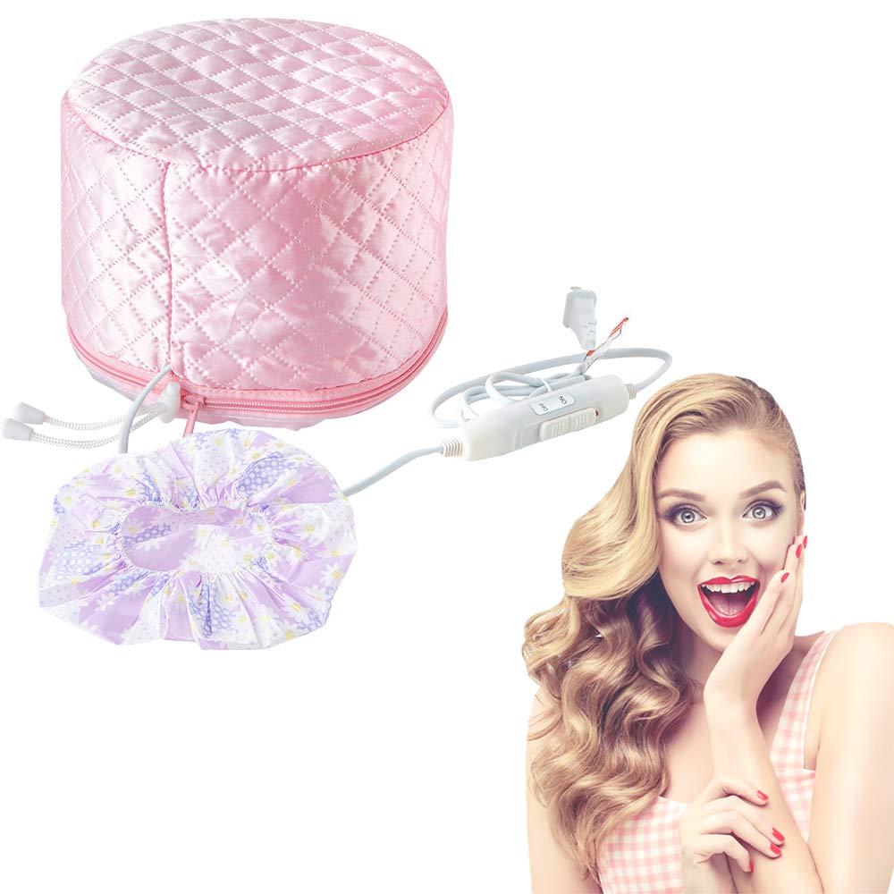 110V Hair Heat Treatment Cap for Deep Conditioning - Thermal Spa Cap with Steamer for Hair Nourishment & Repair - Pink Hair Care Hat for Home & Salon Use - Perfect for Hair Mask, Keratin Treatment & Relaxing Spa Days