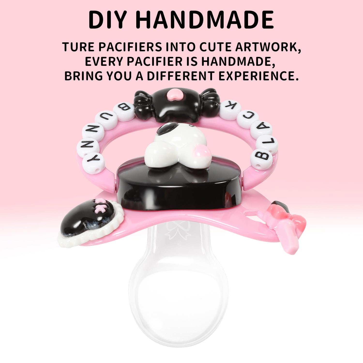 CutiePlusU Adult Pacifier for DIY Handmade - Black Bunny Design | Comforting Sensory Tool for Anxiety Relief, Stress Management & Sleep Aid | Perfect for Cosplay, Autism & Sensory Needs