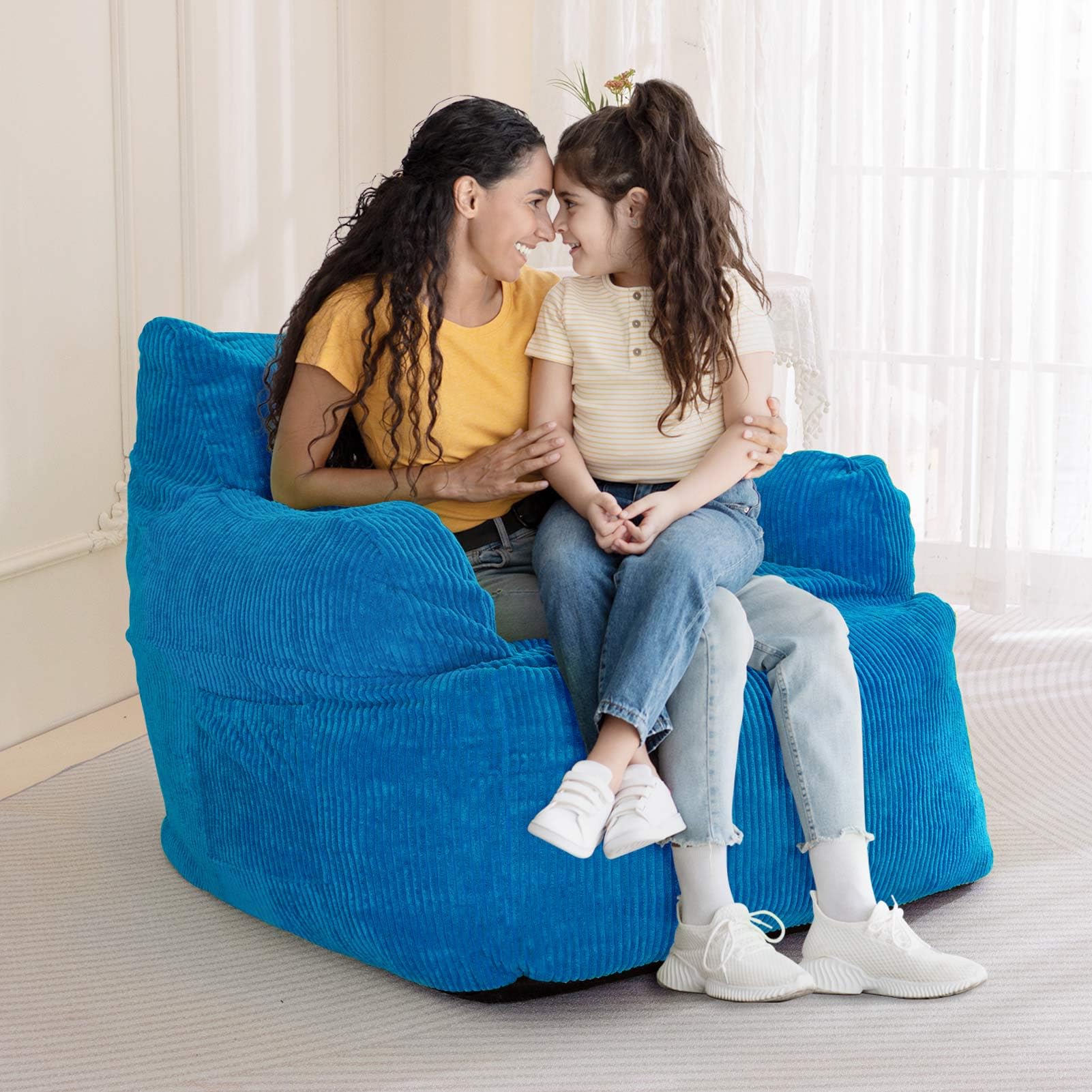 MAXYOYO Giant Bean Bag Chair with Armrests - Oversized Stuffed Bean Bag Couch for Living Room, Bedroom & Game Room - Soft Blue Lounge Chair for Teens & Adults - Perfect for Relaxing, Reading & Movie Nights