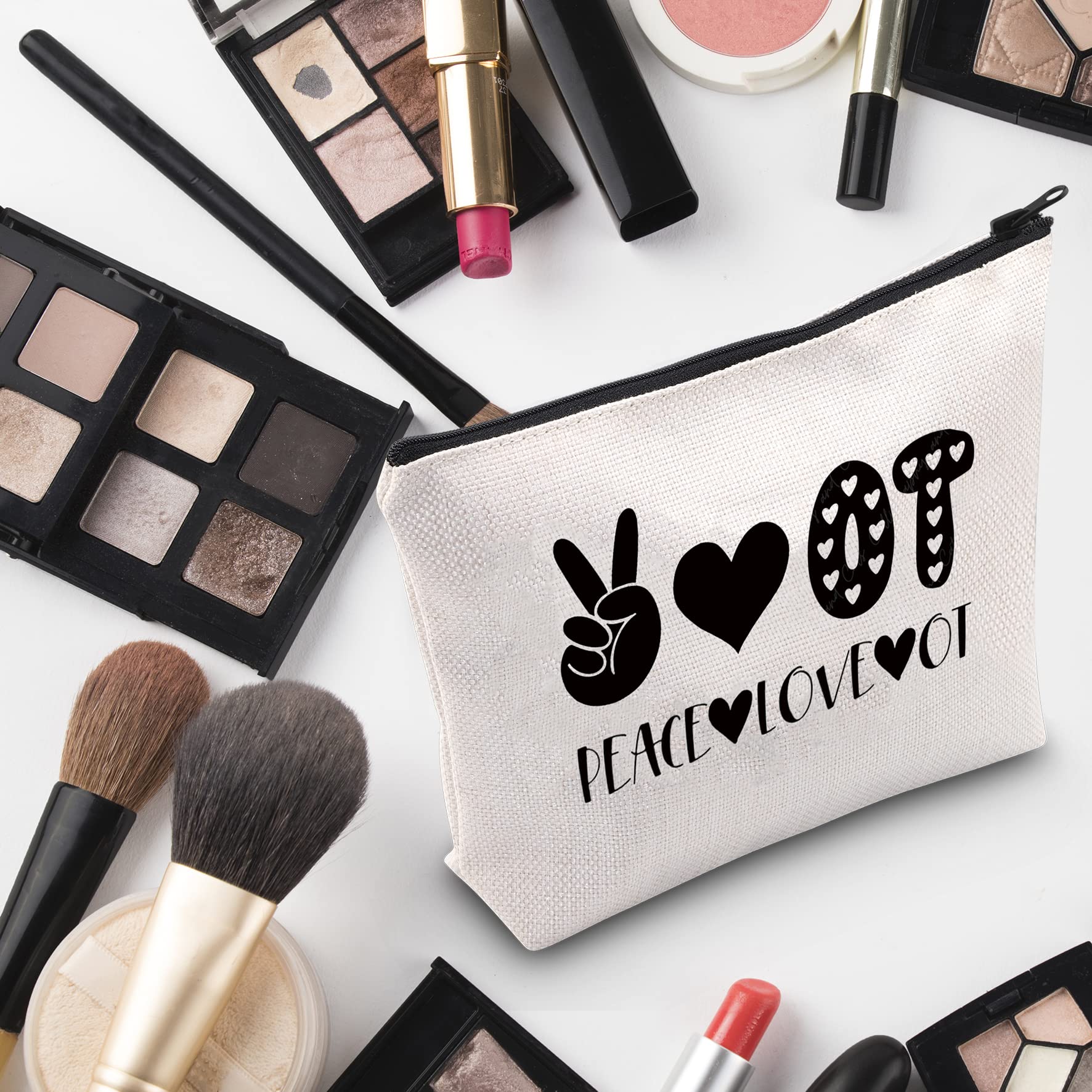 G2TUP Occupational Therapist Gift - Peace Love OT Makeup Bag | Zippered Cosmetic Pouch for OT Graduation, Appreciation & Thank You Gifts | Perfect for Therapists, Students & Healthcare Professionals (White)