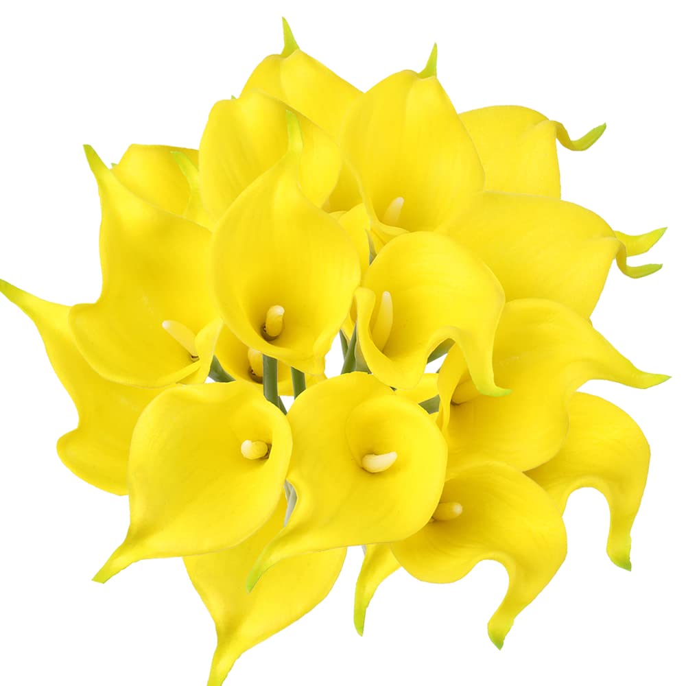 Premium Real Touch Artificial Yellow Calla Lily Flowers - Fake Lily Bouquet for Wedding, Home Decor, Spring & Special Events - Perfect for Centerpieces, Table Arrangements & Gift Giving