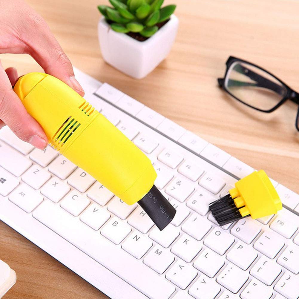 Mini USB Keyboard Vacuum Cleaner for PC & Laptop - Portable Dust Cleaning Kit with Brush | 14x4x3cm Compact Size | Yellow | Perfect for Office, Home & Gaming Setup Maintenance
