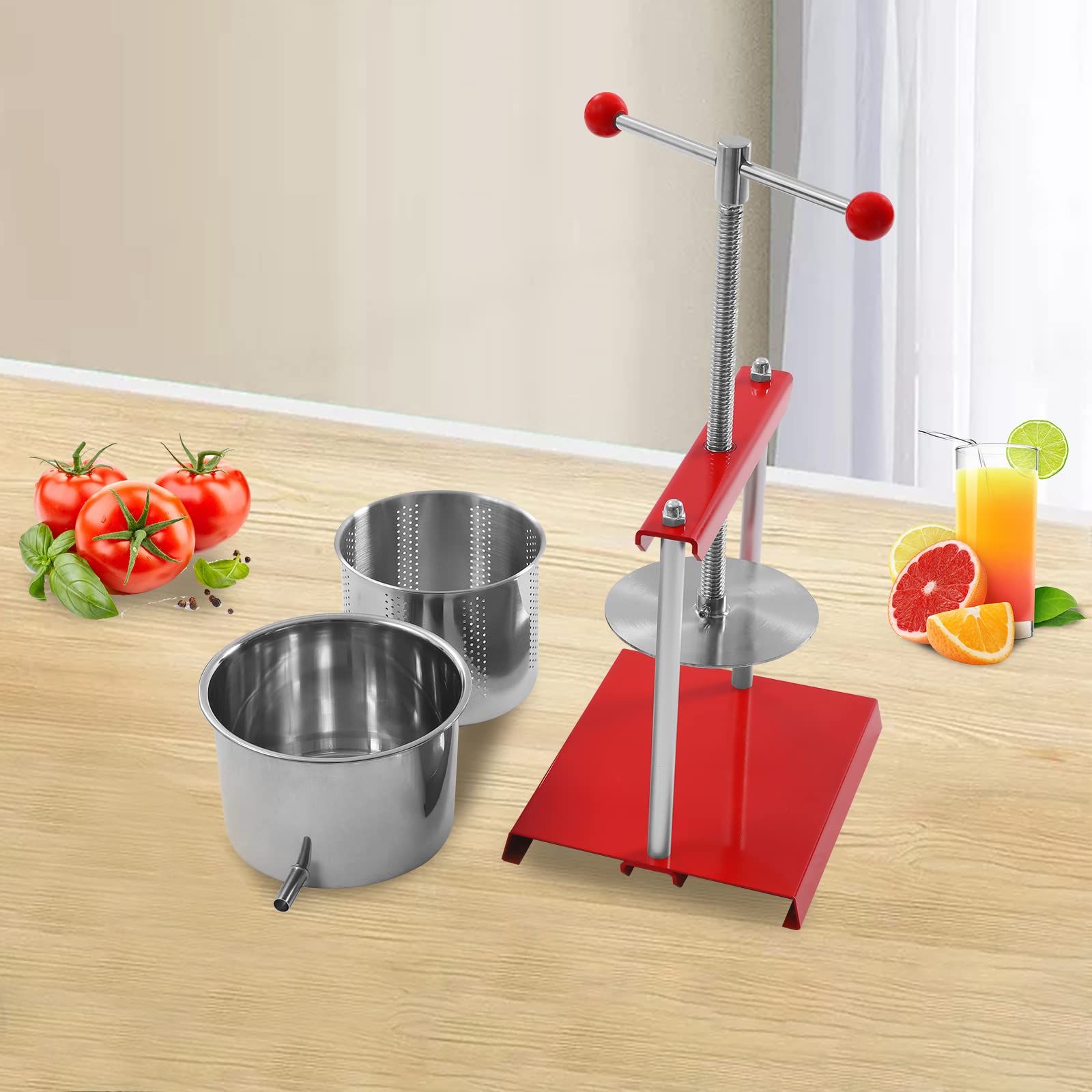 LOYALHEARTDY 1.6 Gallon (6L) Stainless Steel Fruit Wine Press - Manual Grape Crusher for Homemade Wine, Juice, Tinctures | Includes Filter Bag & T-Handle | Perfect for Apples, Berries, Herbs, Vegetables & Cheese Making | Home Brewing, Winemaking, DIY Kitchen Tool