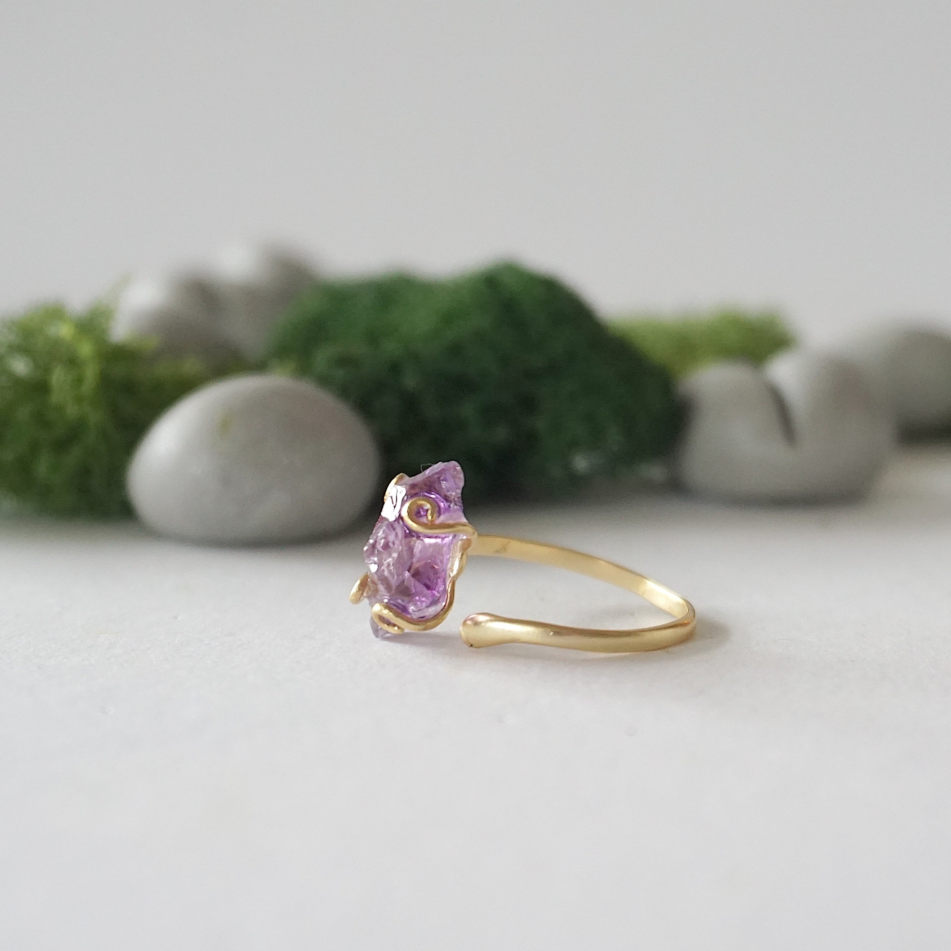 Raw Amethyst Adjustable Ring in Gold Vermeil - Elegant Boho Jewelry for Women, Perfect for Everyday Wear & Special Occasions