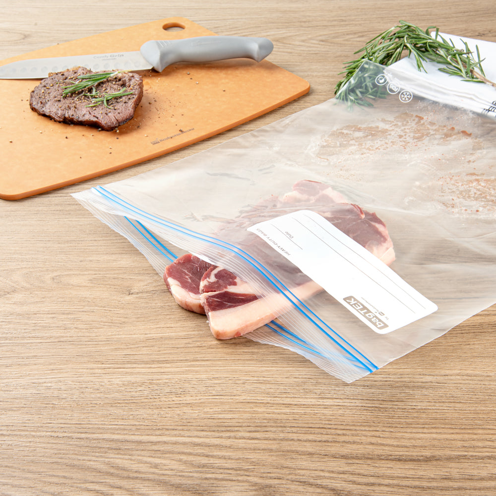 Bag Tek 2 Gallon Clear Plastic Freezer Bags with Double Zipper - BPA Free, Write-On Labels (15x13 Inches) - 25 Count Box - Perfect for Food Storage, Meal Prep & Freezing