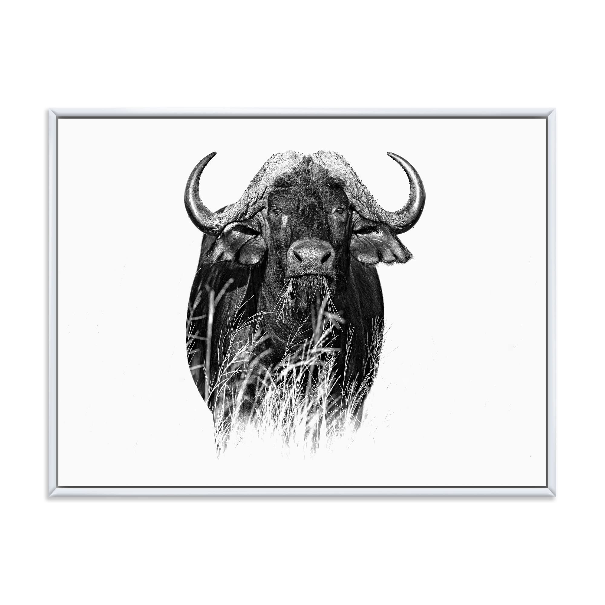 DesignQ Monochrome Buffalo IV Farmhouse Framed Canvas Wall Art Print - Modern Home Decor for Living Room, Bedroom & Office